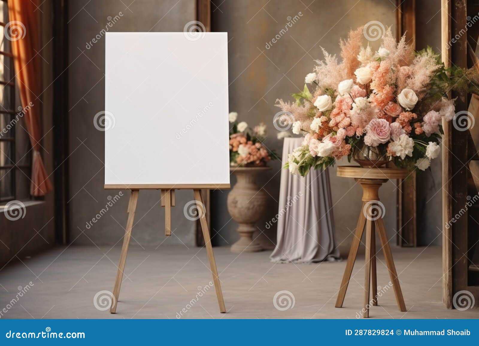 easel boasts blank photo board, poised to exhibit precious wedding snapshots