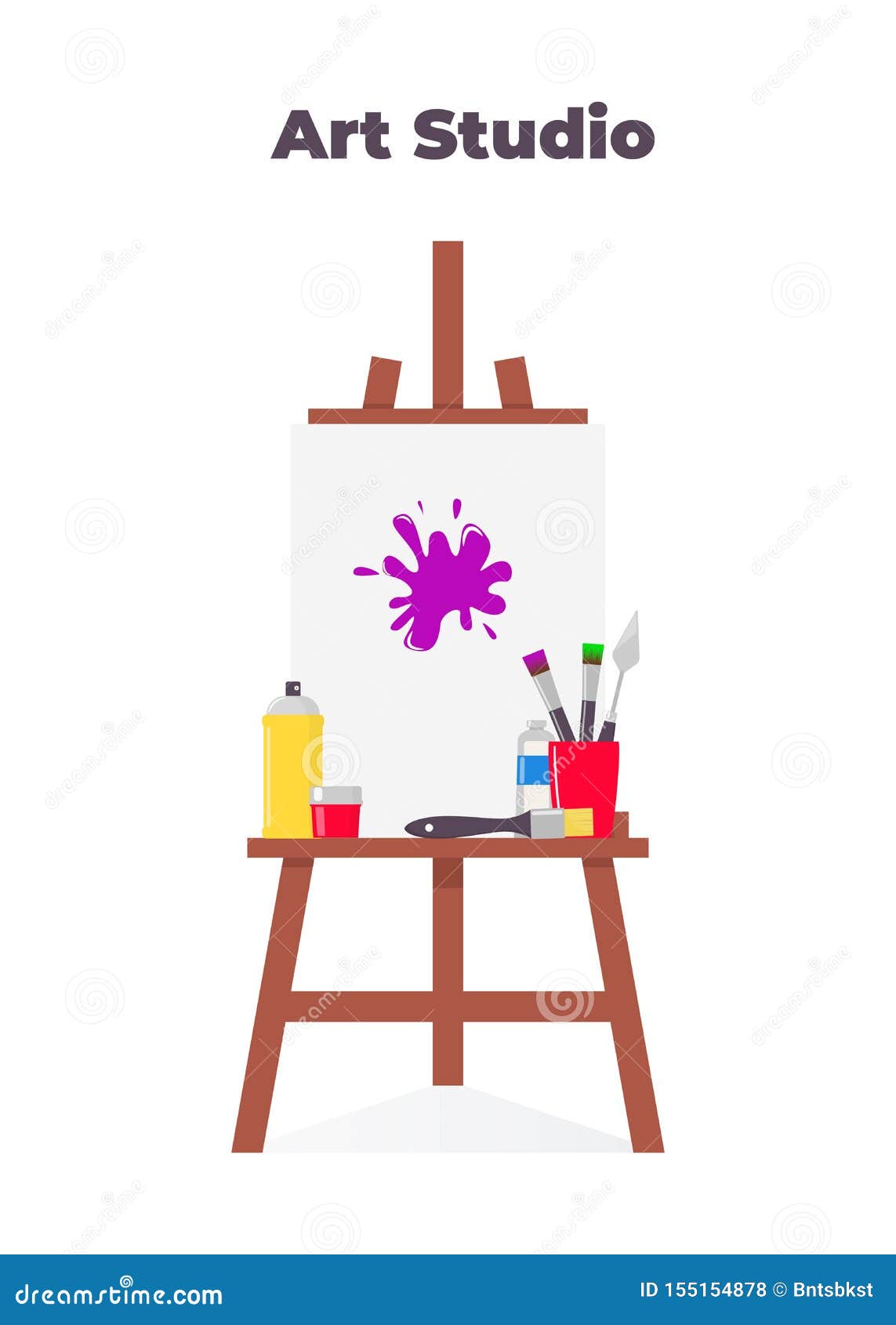 Easel, Canvas, Paint and All Necessary Tools for Drawing. Beautiful