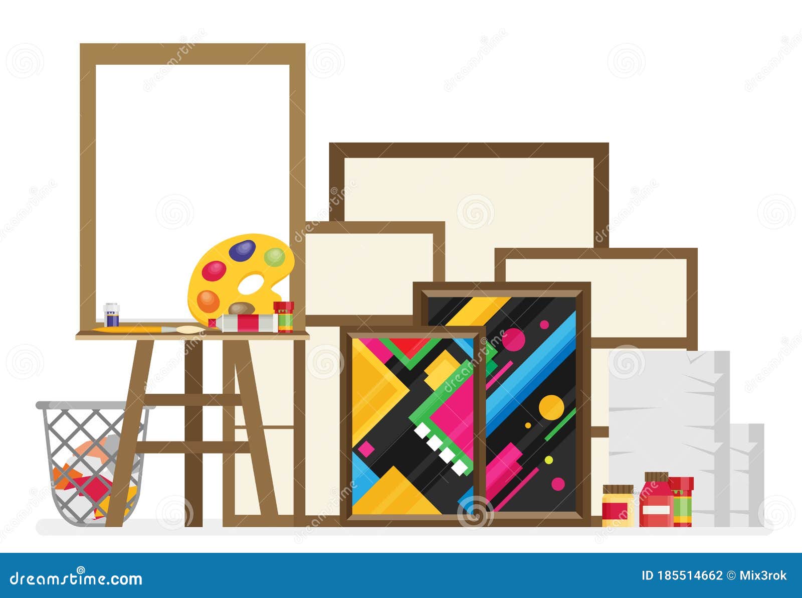 Easel Flat Vector in Studio Interior Stock Vector Illustration of