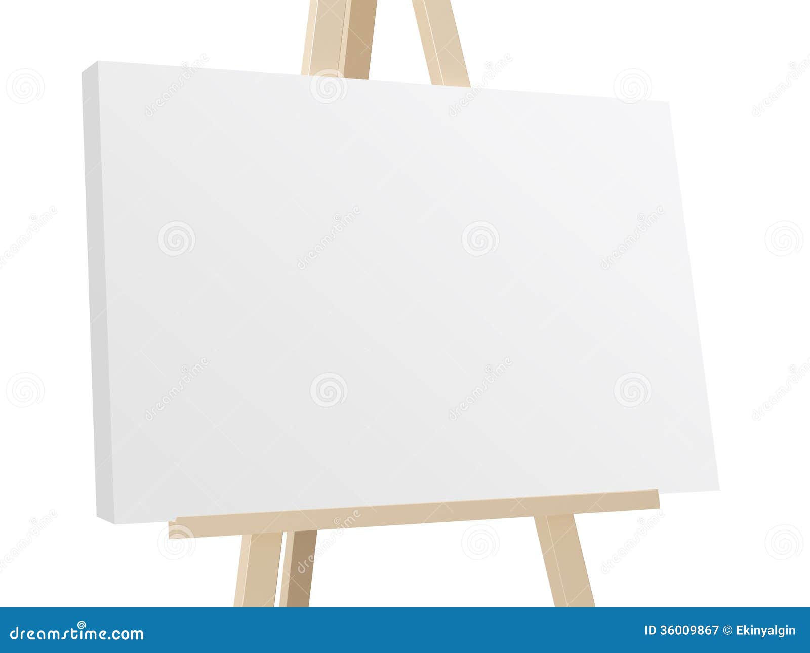 Wooden easel with blank white canvas, isolated on white background.