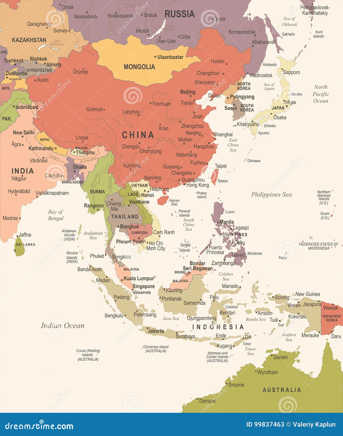 east asia map - vintage  
