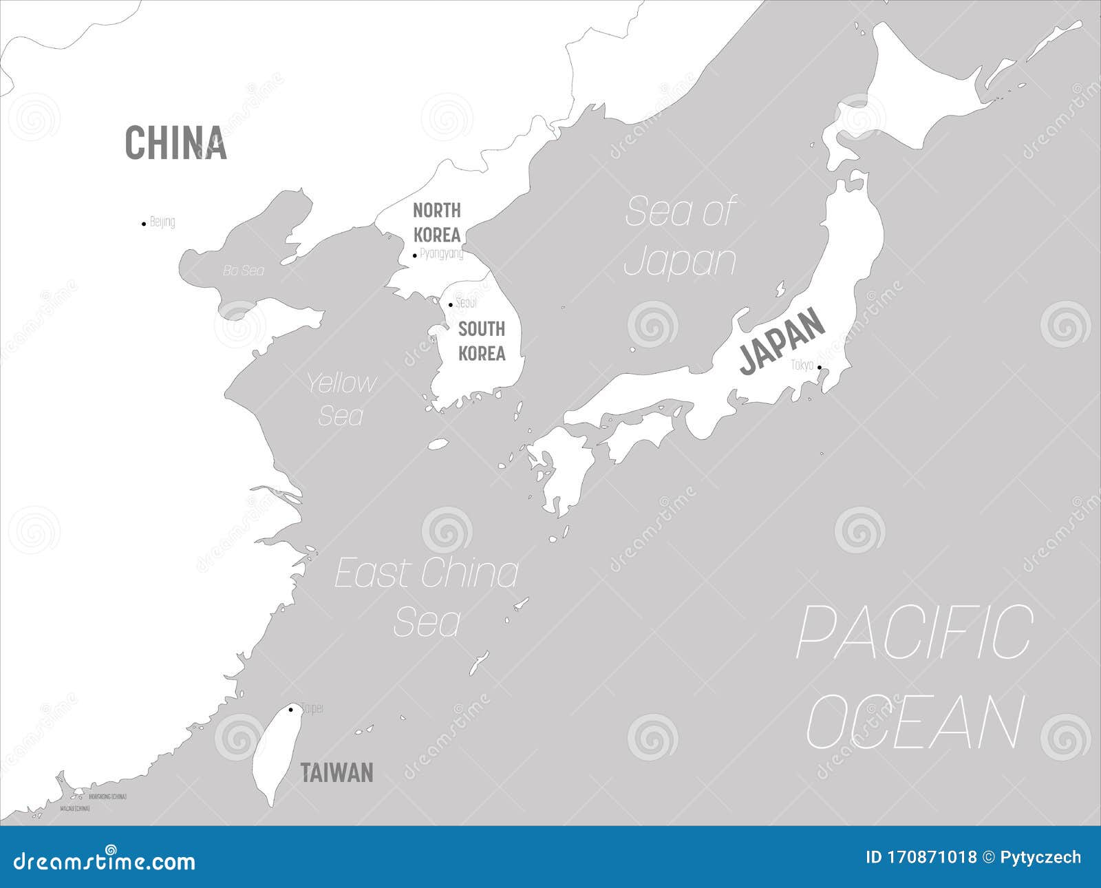 White asia. South and South East Asia White Map. Map of Japan and Eastern Asia White. Asia illustration.