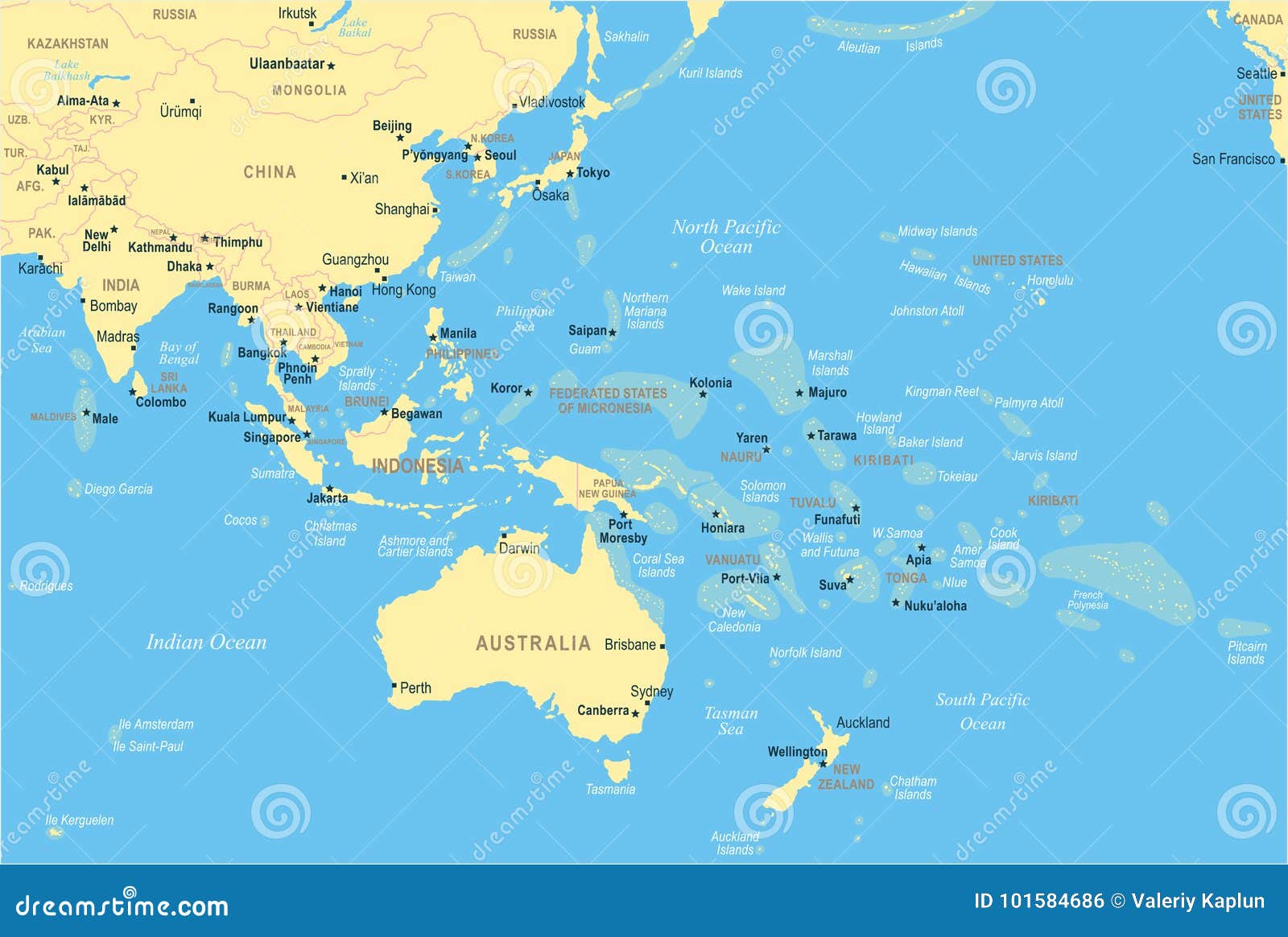East Asia and Oceania Map - Vector Illustration Stock Illustration