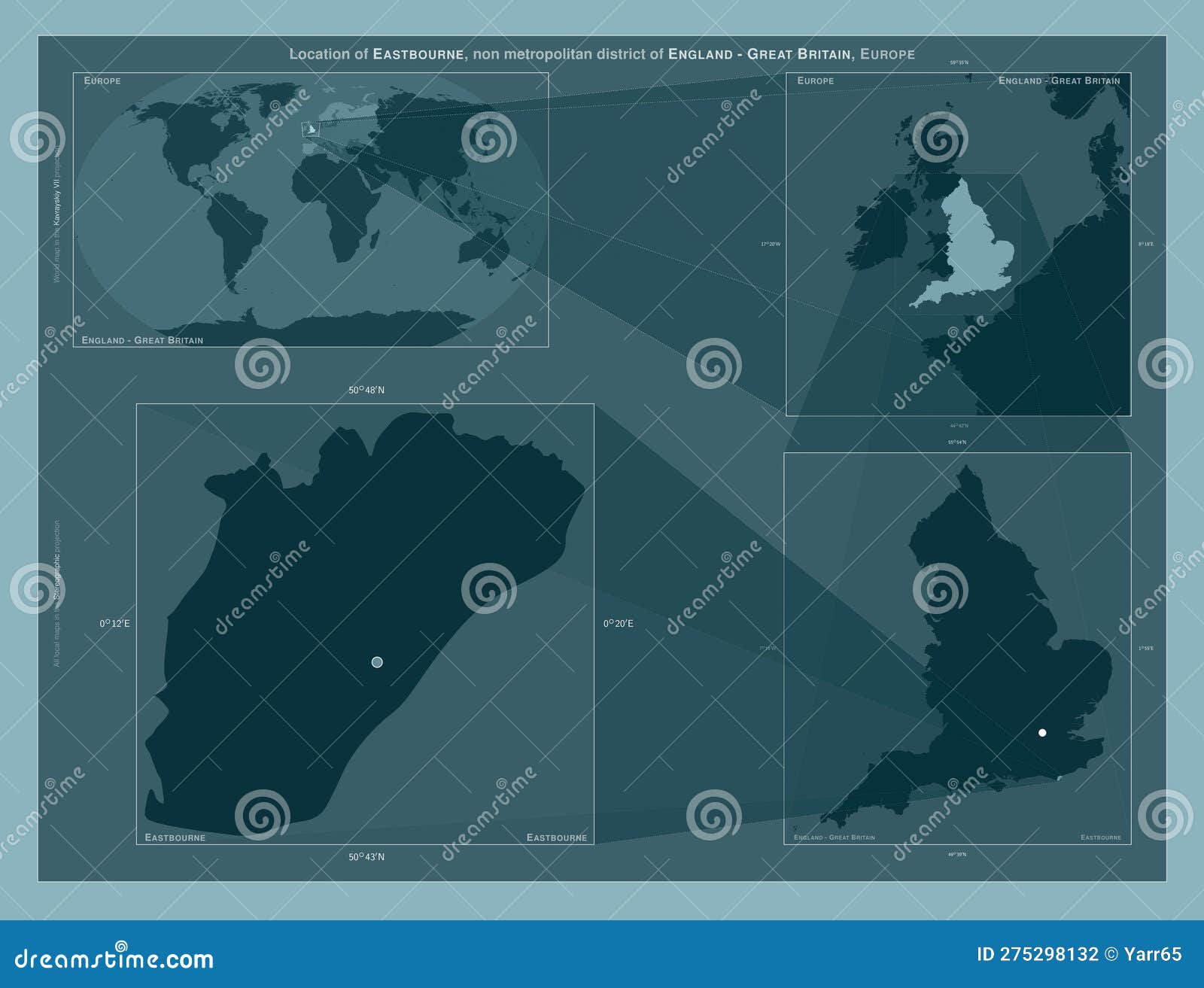Eastbourne, England Great Britain. Described Location Diagram Stock