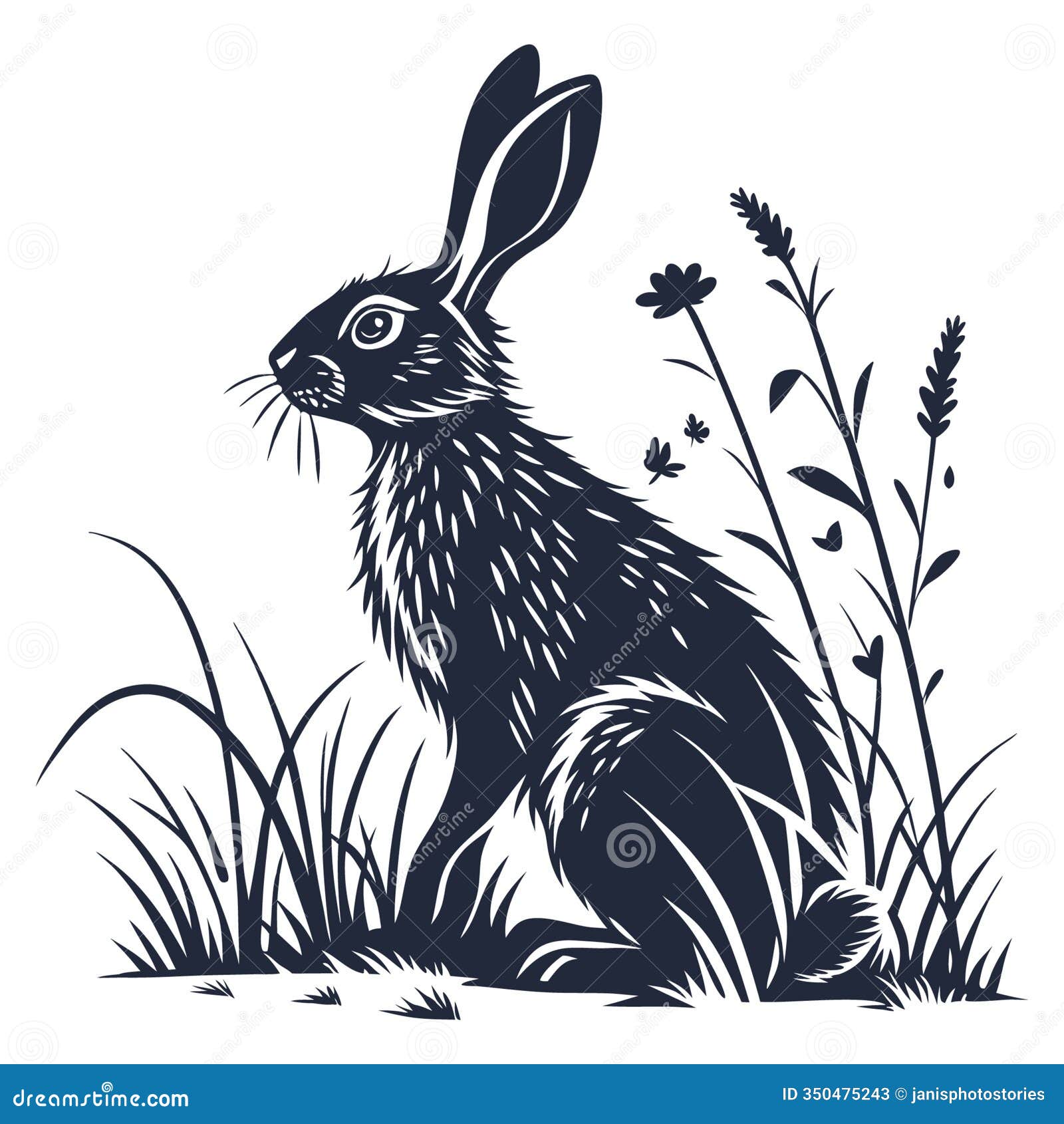 black and white rabbit silhouette  , perfect for nature-themed decor