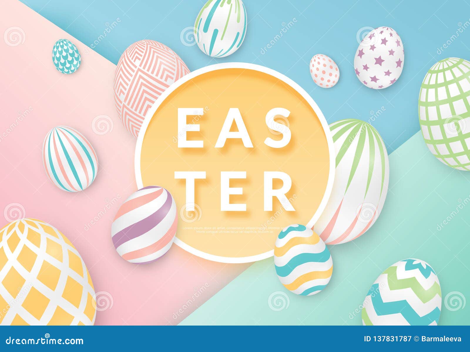 Easter Background with 3d Ornate Eggs with Circle Frame. Illustration in  Soft Colors. Cute Easter Banner, Poster, Flyer Stock Vector - Illustration  of card, frame: 137831787