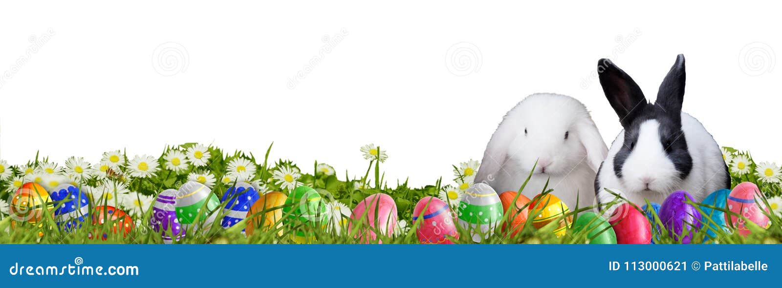 easter background with easter eggs and easter bunnies