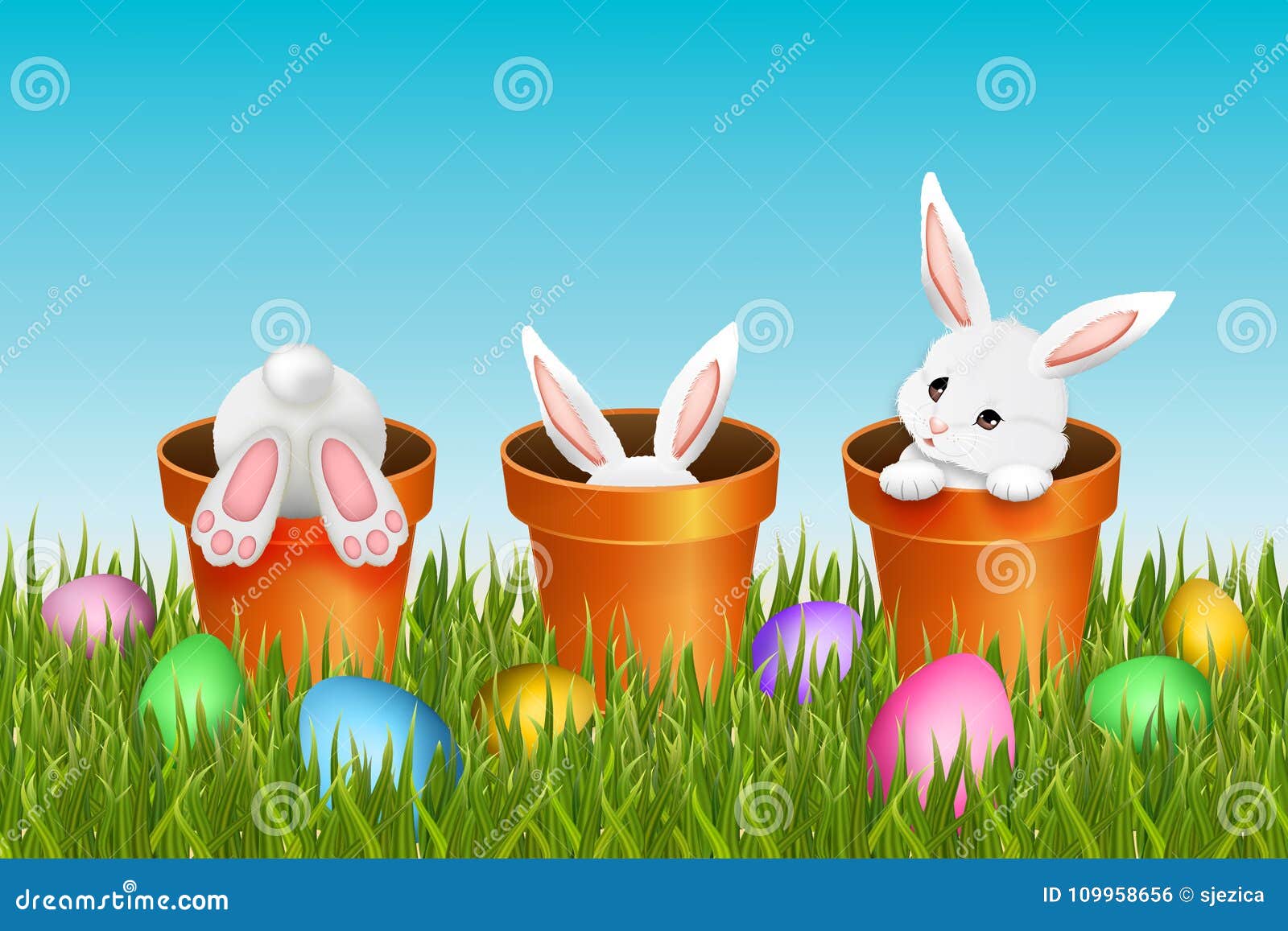 easter background with three adorable white rabbits