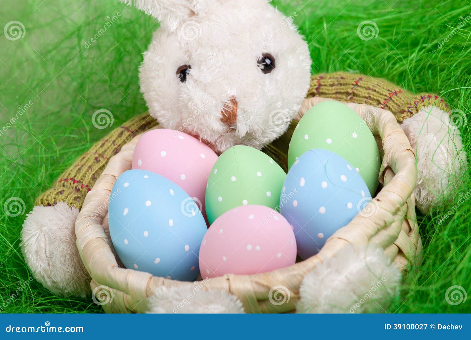 Easter Basket with Decorated Eggs Stock Image - Image of bunny, holiday