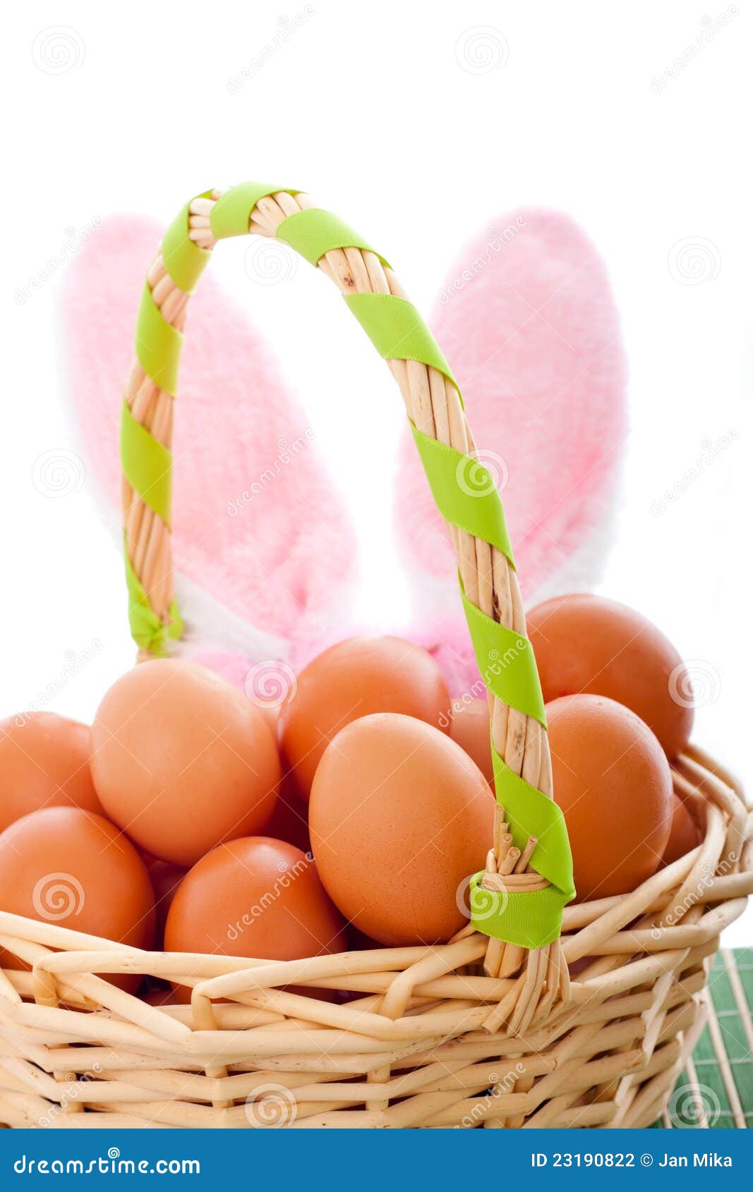 Easter Basket with Eggs and Bunny Ears Stock Photo Image of season