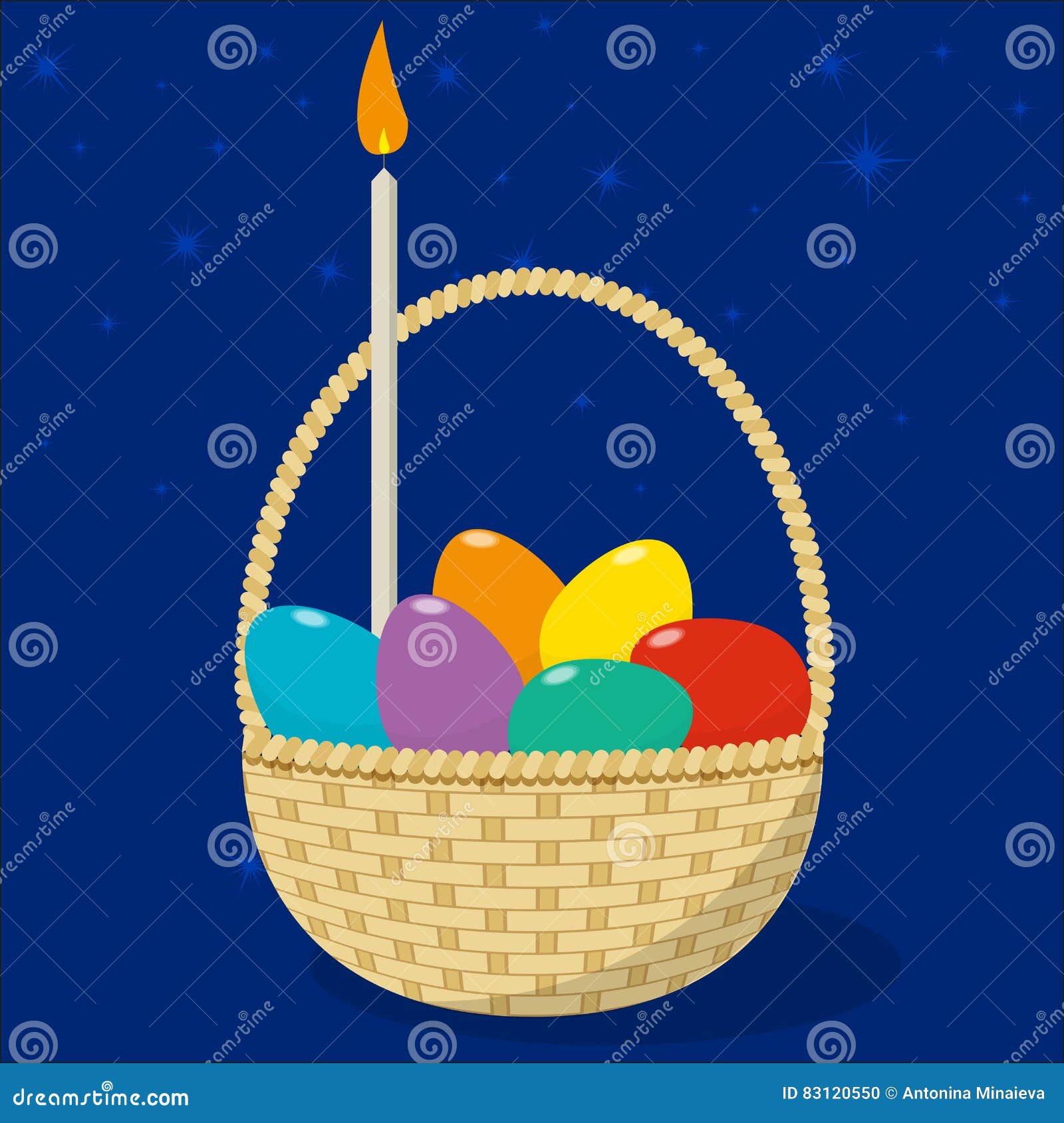 Easter Basket with Eggs and Candle Stock Vector Illustration of