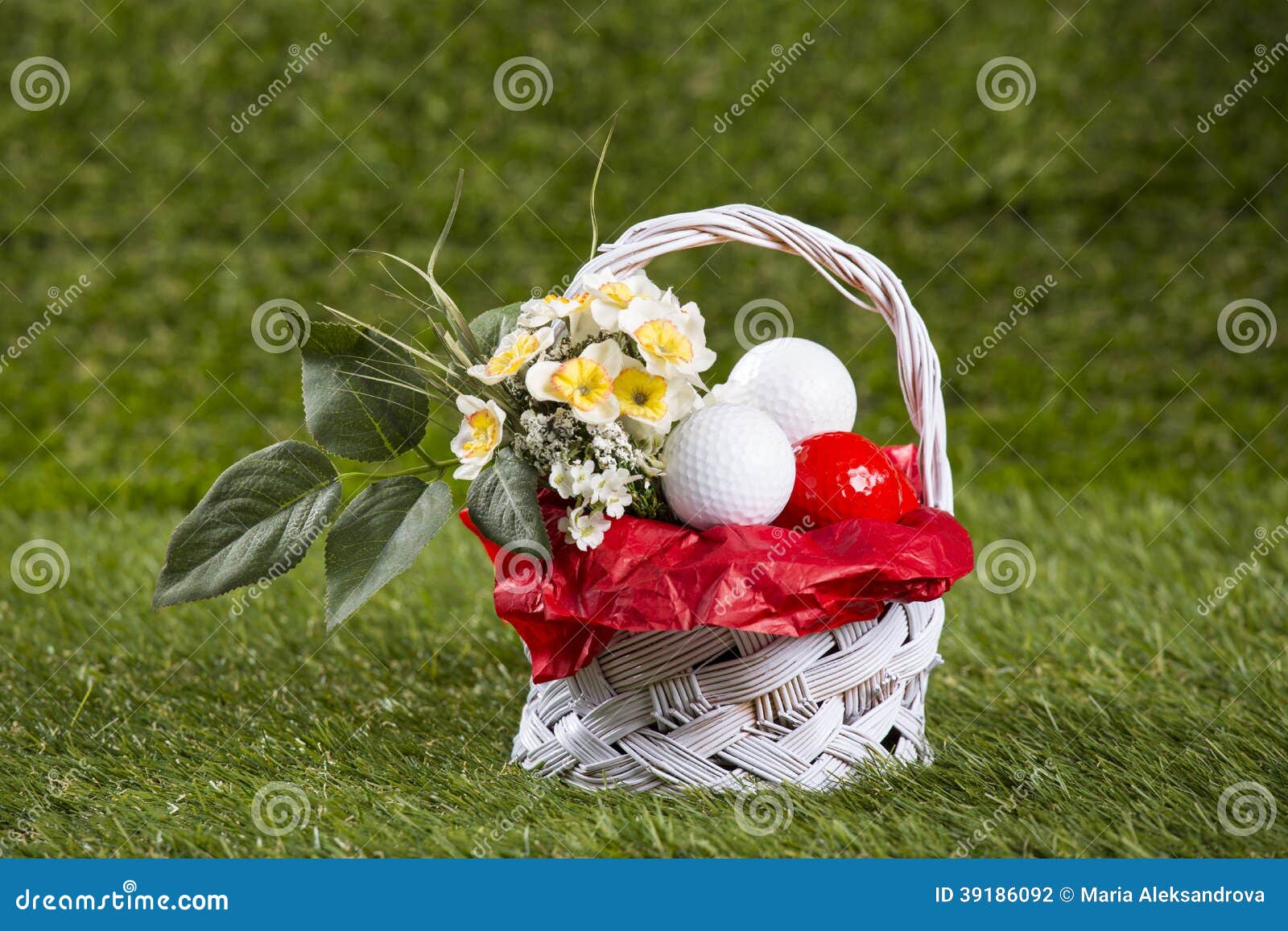 Easter Basket with Golf Balls and Flowers Stock Photo Image of craft, festive 39186092