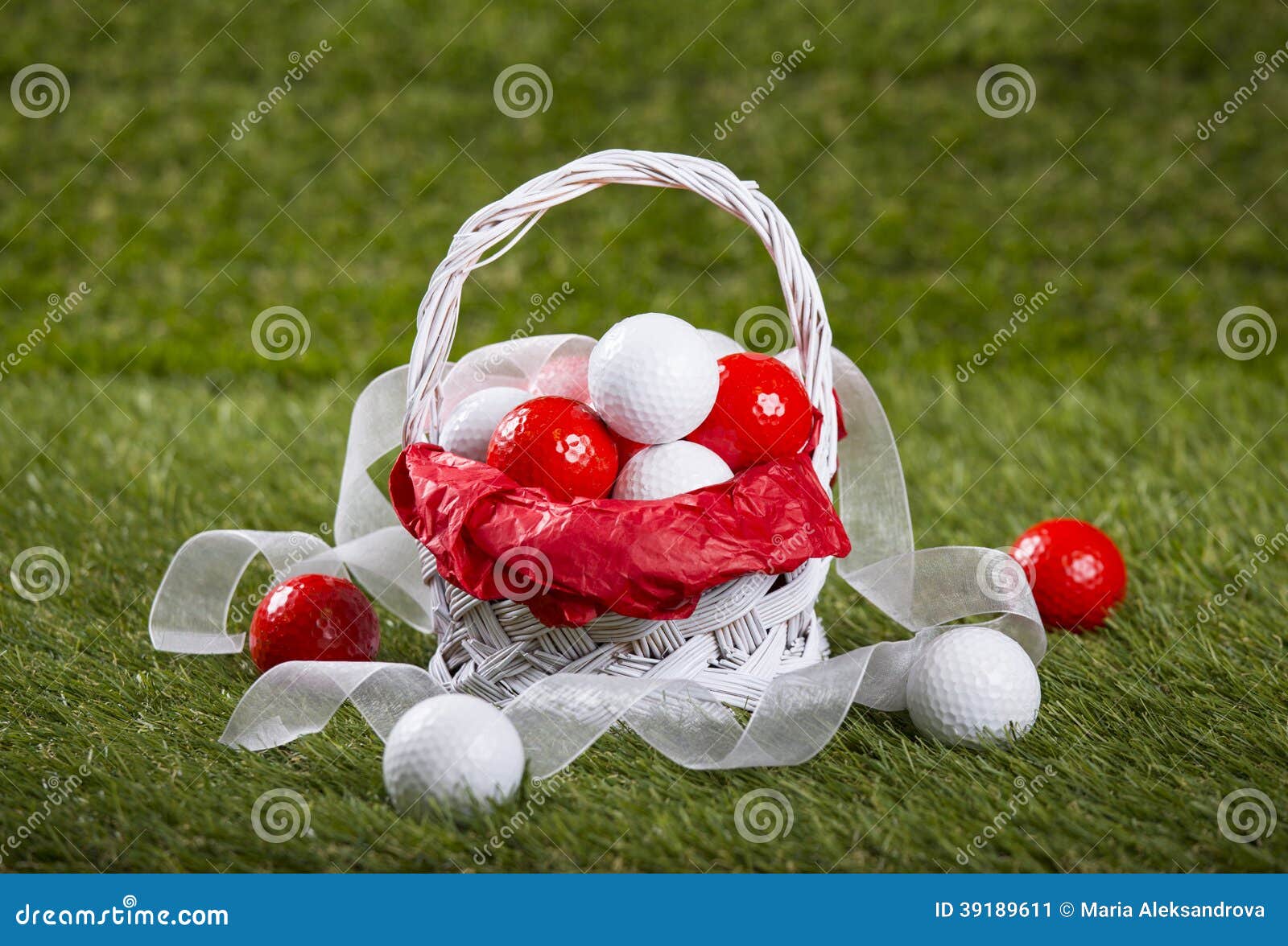 Easter Basket with Golf Balls and Ribbons Stock Image Image of