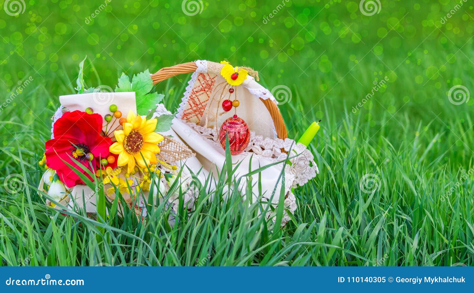 Easter Basket in Green Grass Stock Image Image of cloth, bokeh 110140305