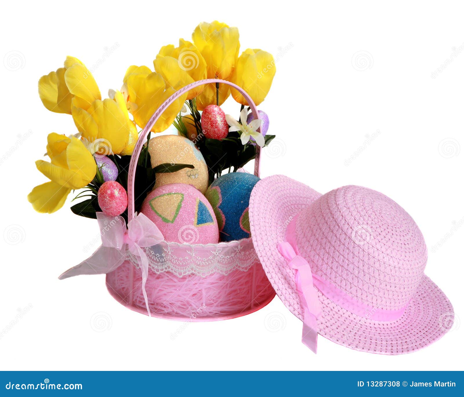 Easter Basket and Hat Isolated on White Stock Photo Image of ornate