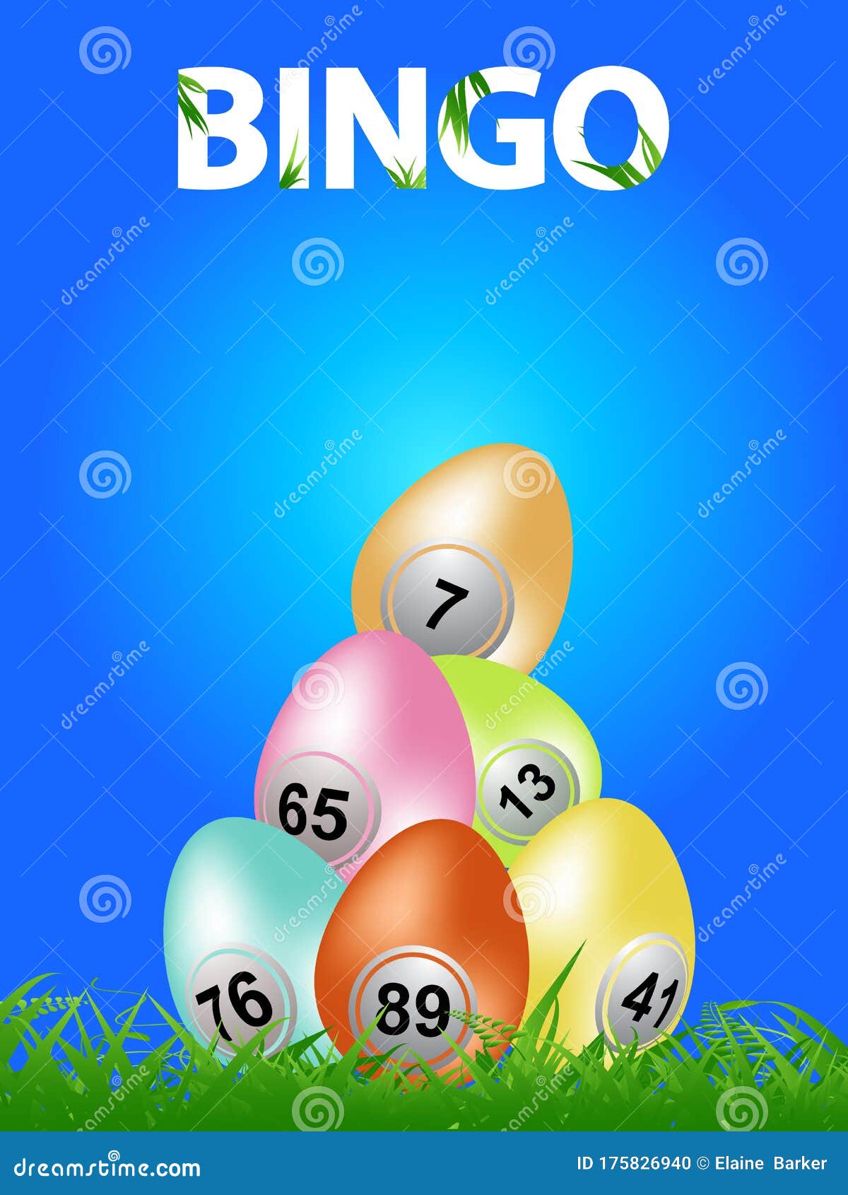 Easter Bingo Eggs on Blue Background and Decorative Text Stock Vector