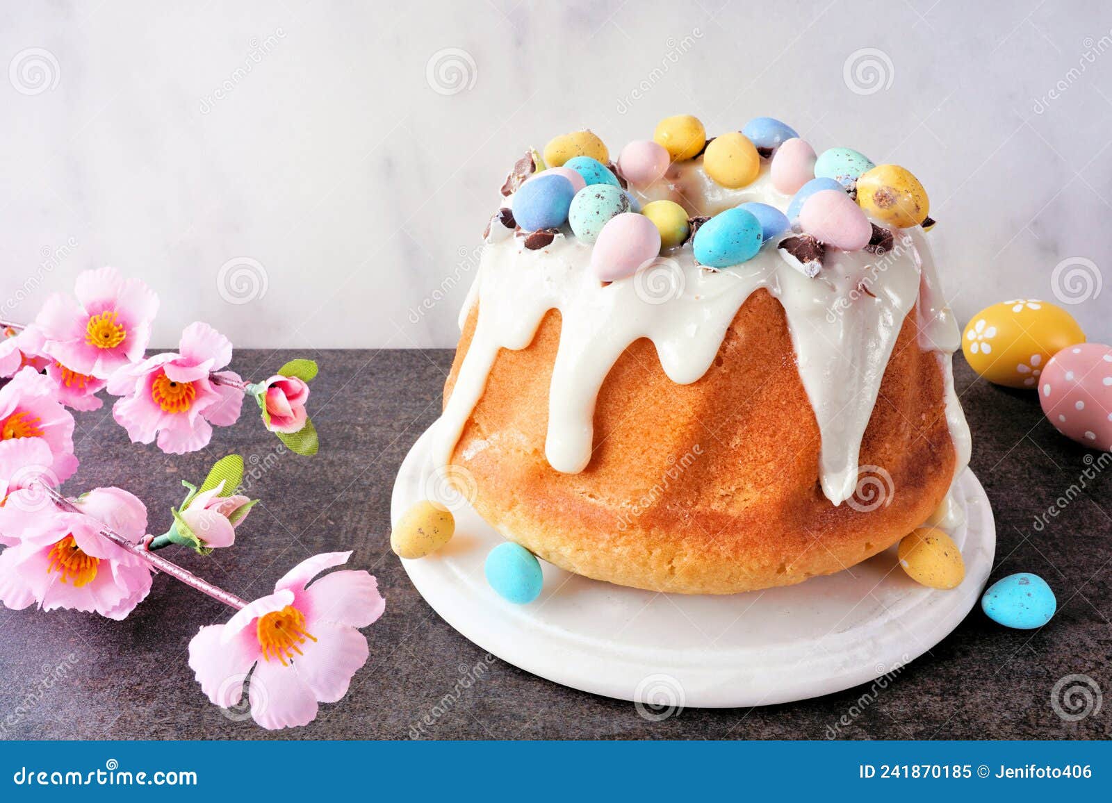 Easter Bundt Cake Decorated Colorful Chocolate Candy Eggs. Stock Image ...