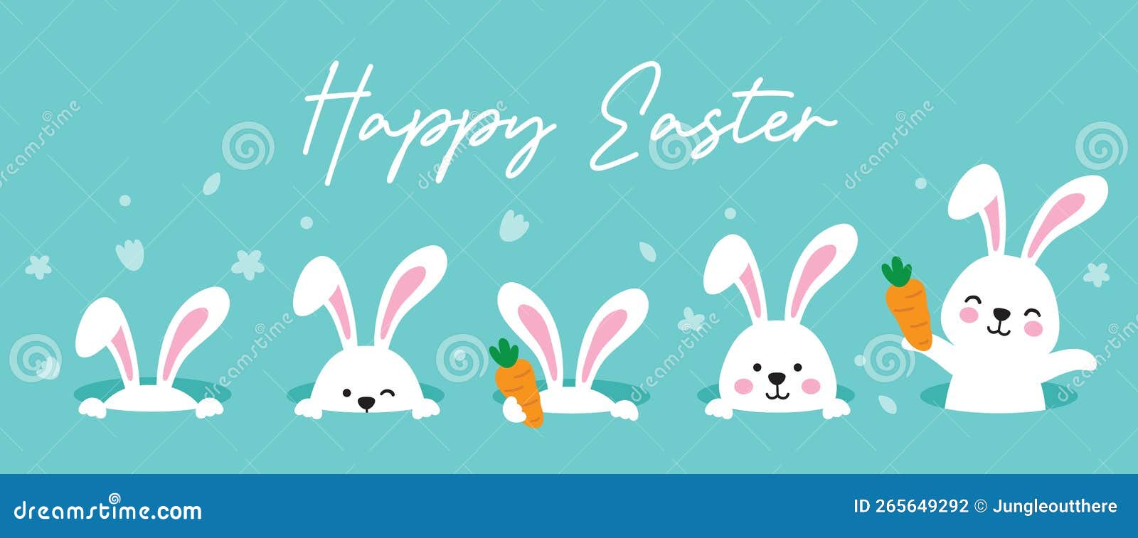 Cute Spring Easter Bunny Rabbits Coming Out of the Ground Hole Vector Illustration Stock Vector