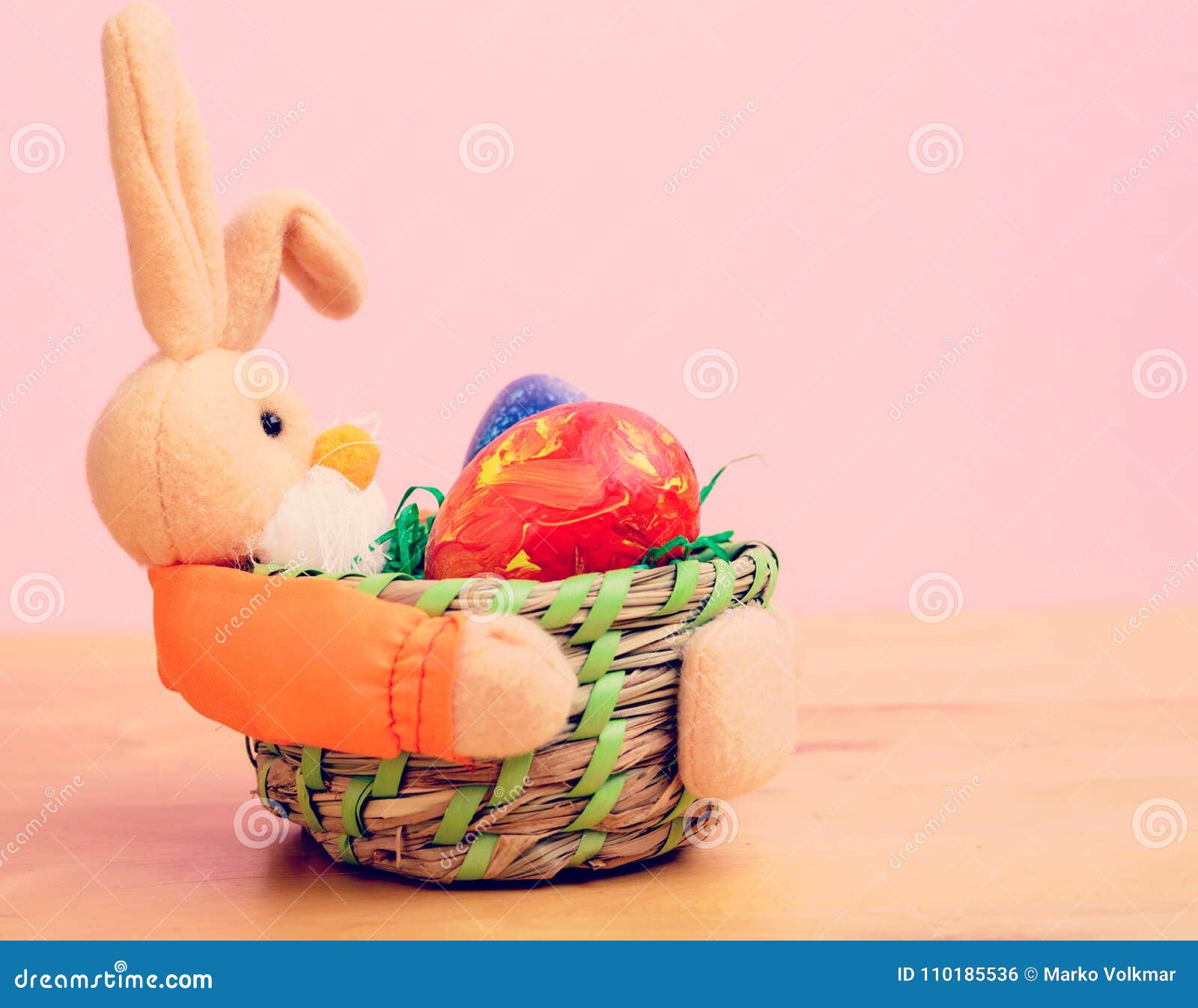 Easter Bunny in Basket with Egg Stock Photo Image of easter, holiday