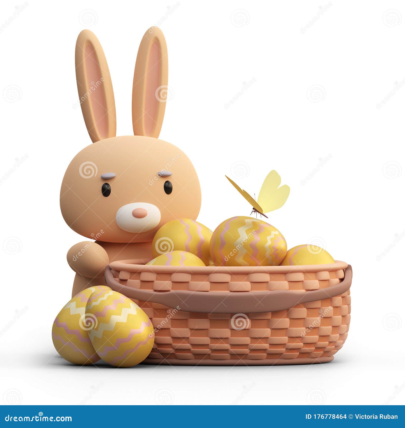 Easter Bunny with a Basket or Hamper of Eggs on White Background Stock ...