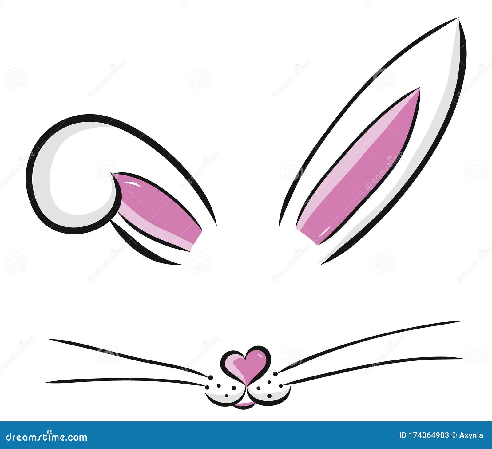 easter bunny cute   drawn by hand. bunny face, ears and tiny muzzle with whiskers  on white