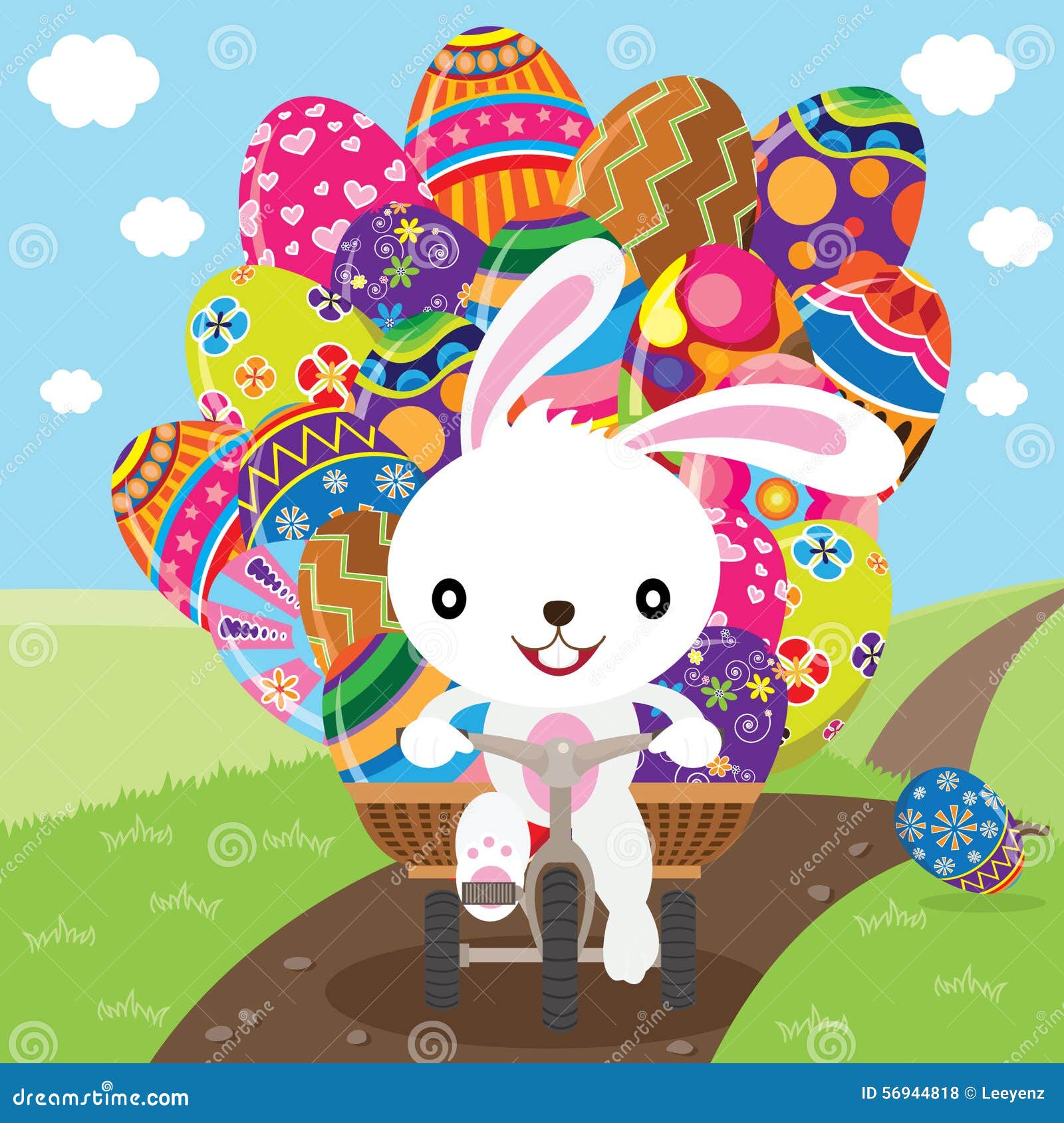 Easter Bunny Deliver Painted Eggs Stock Vector Illustration of celebration, basket 56944818