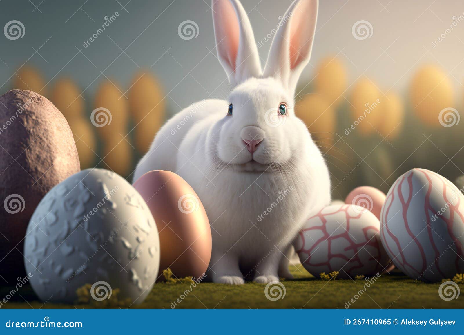 Easter Bunny. Easter Card. Easter Eggs Illustration AI Generation Stock