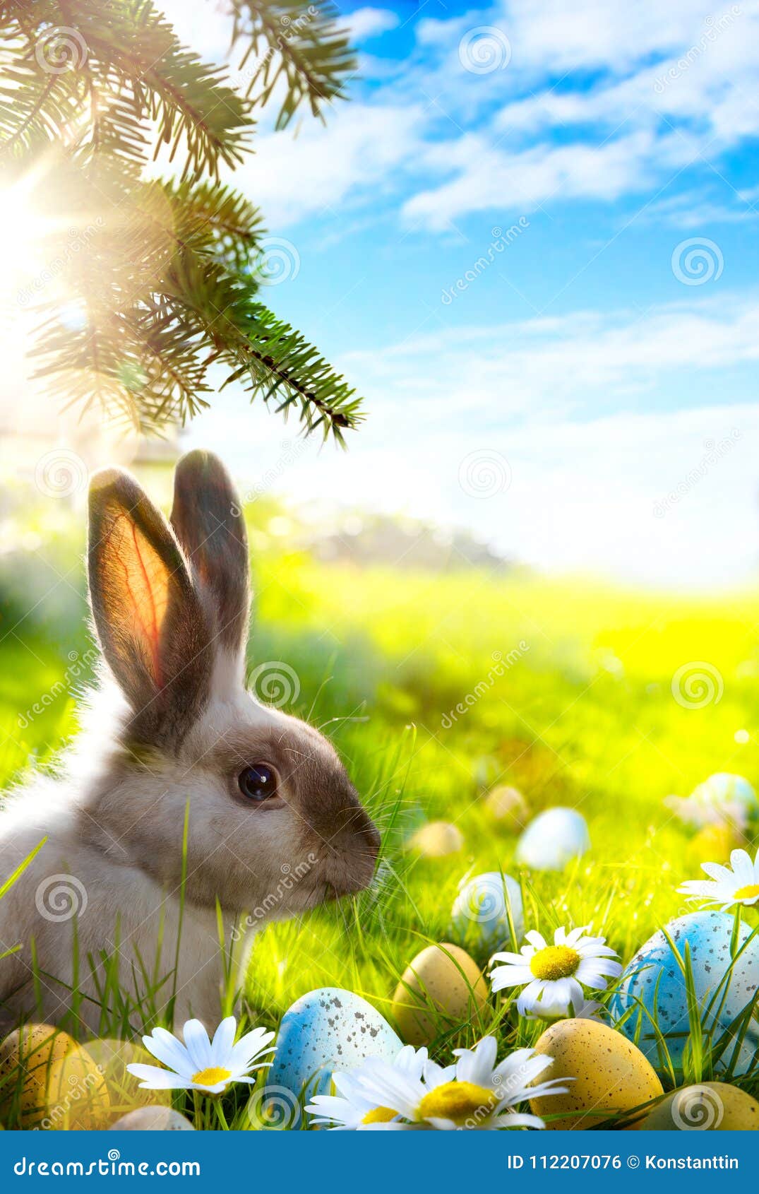Download Art Easter Bunny, Easter Eggs And Spring Flower Stock ...