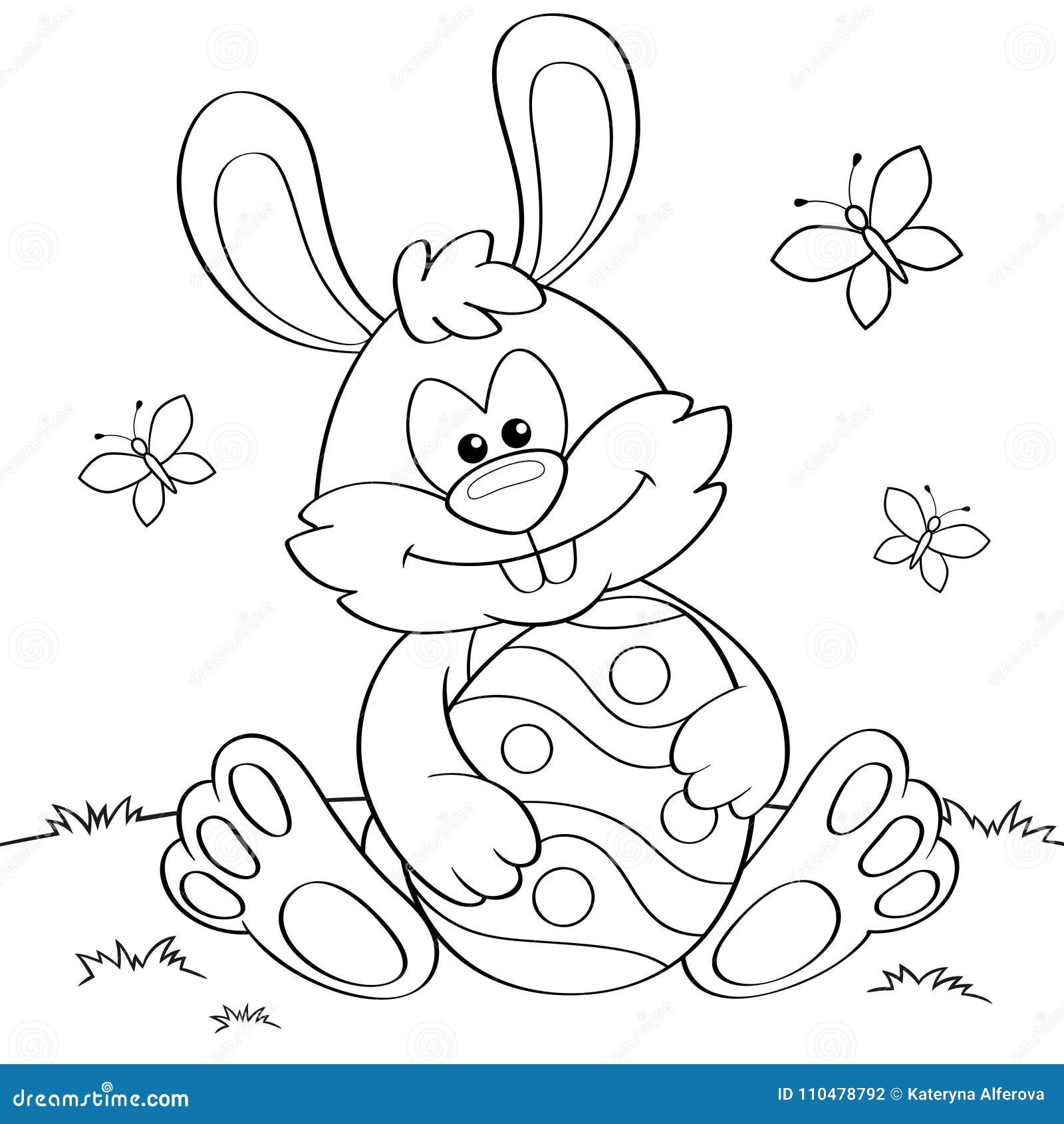easter bunny with egg. black and white   for coloring book