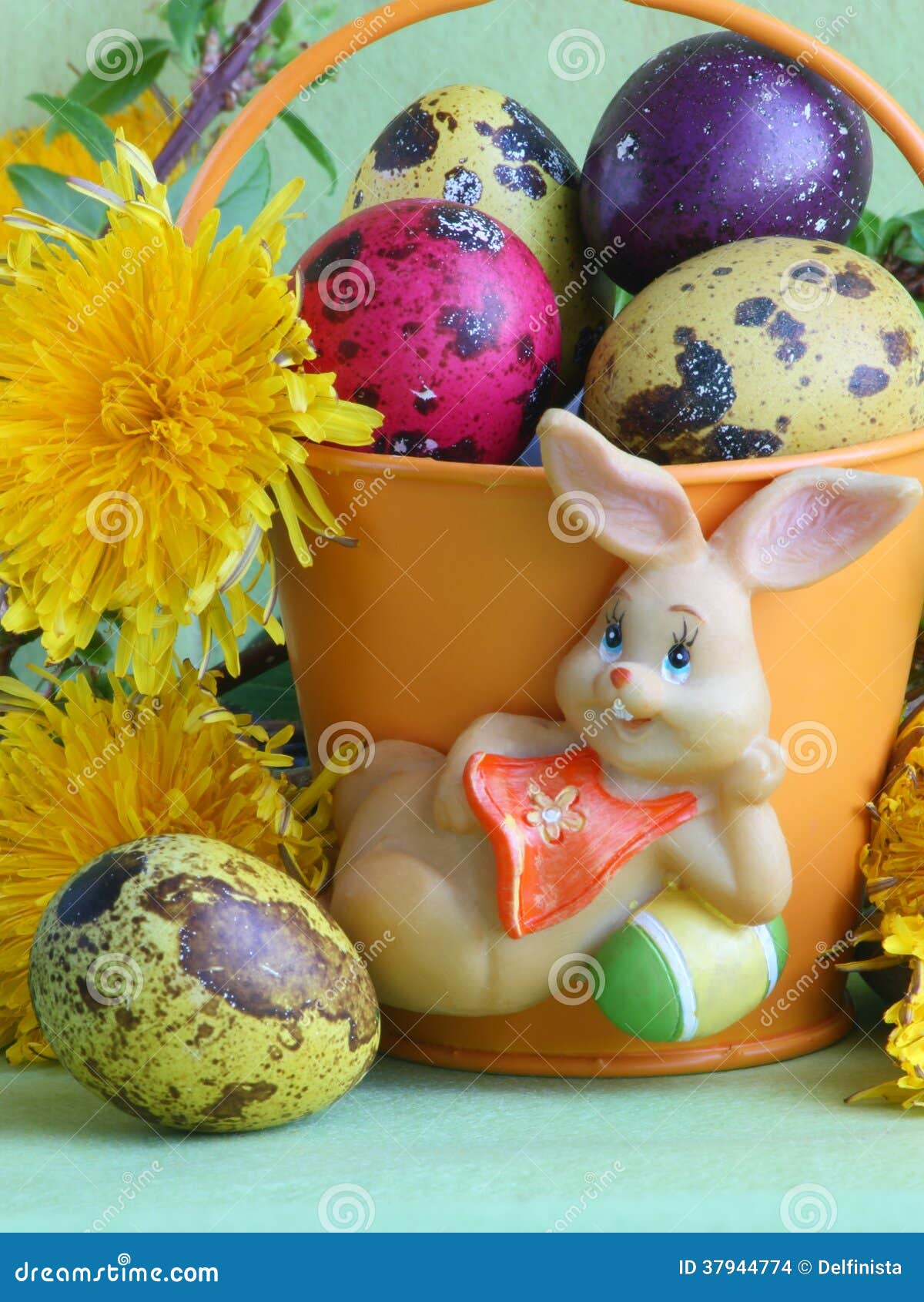 Easter Bunny , Eggs and Flowers - Stock Photos Stock Photo - Image of