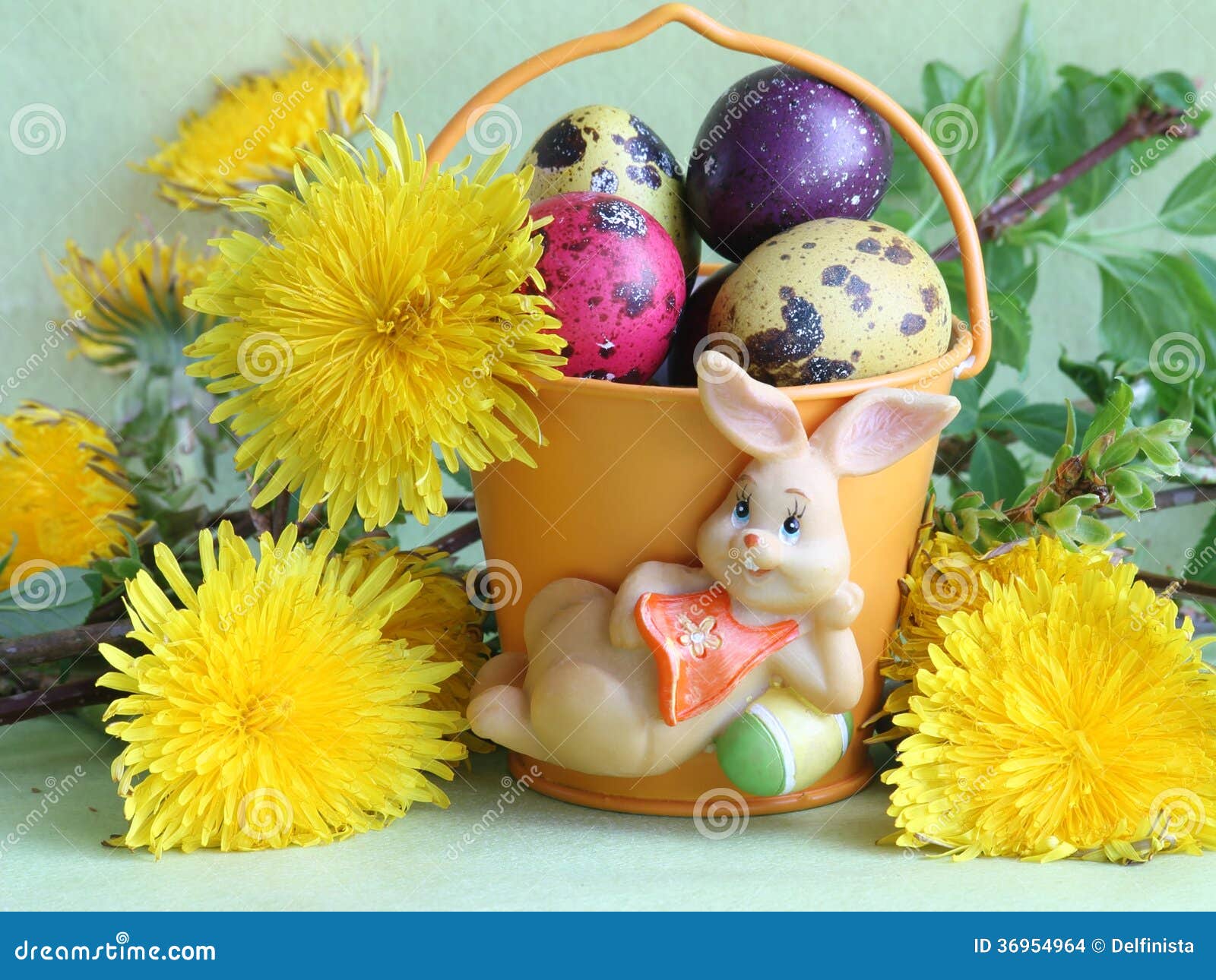 Easter Bunny , Eggs and Flowers - Stock Photos Stock Photo - Image of