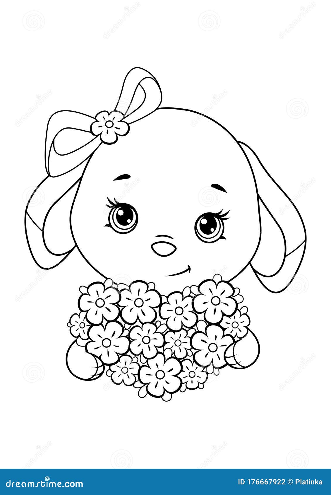 Easter Bunny with Flower Bouquet Coloring Page Stock Vector ...