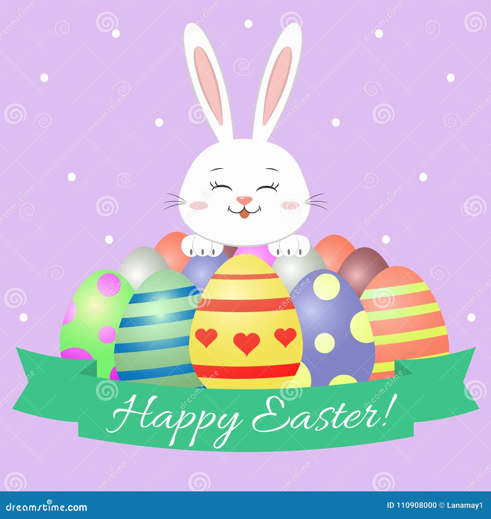 Easter Bunny, Green Ribbon and Easter Eggs. Congratulations Happy ...
