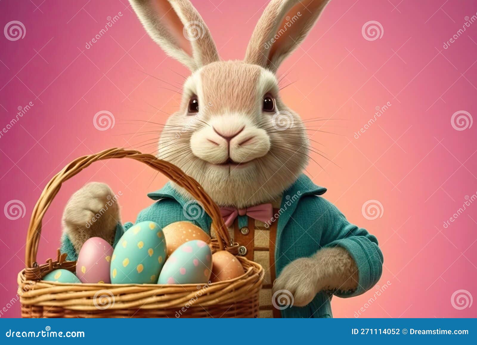 Easter Bunny Holding a Basket of Eggs Stock Illustration - Illustration