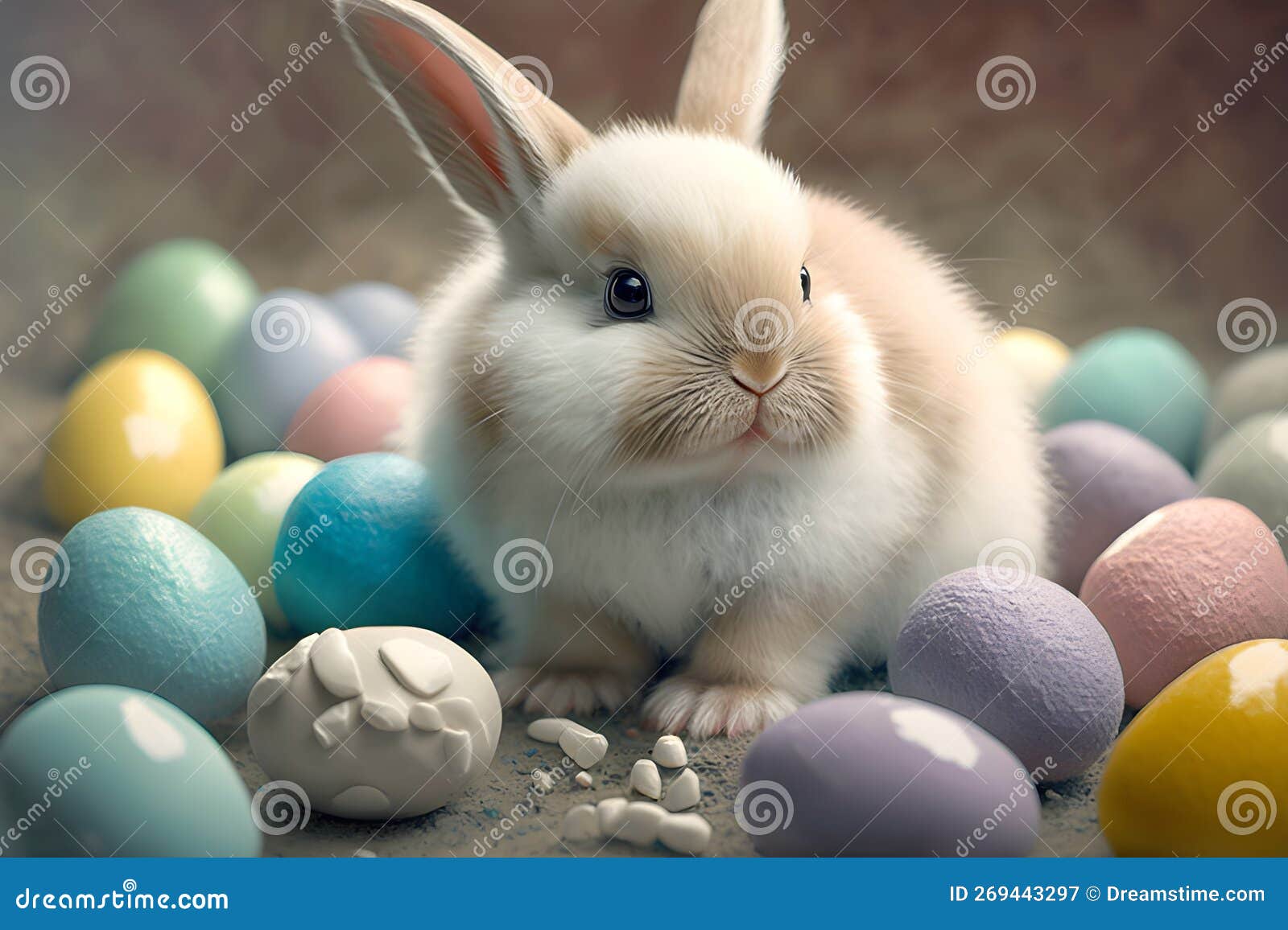 The Easter Bunny in Pastel Colors Sits with Eggs Stock Illustration ...