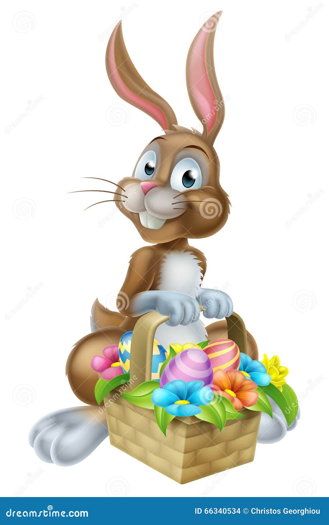 Easter Bunny Rabbit with Eggs Hamper Basket Stock Vector Illustration