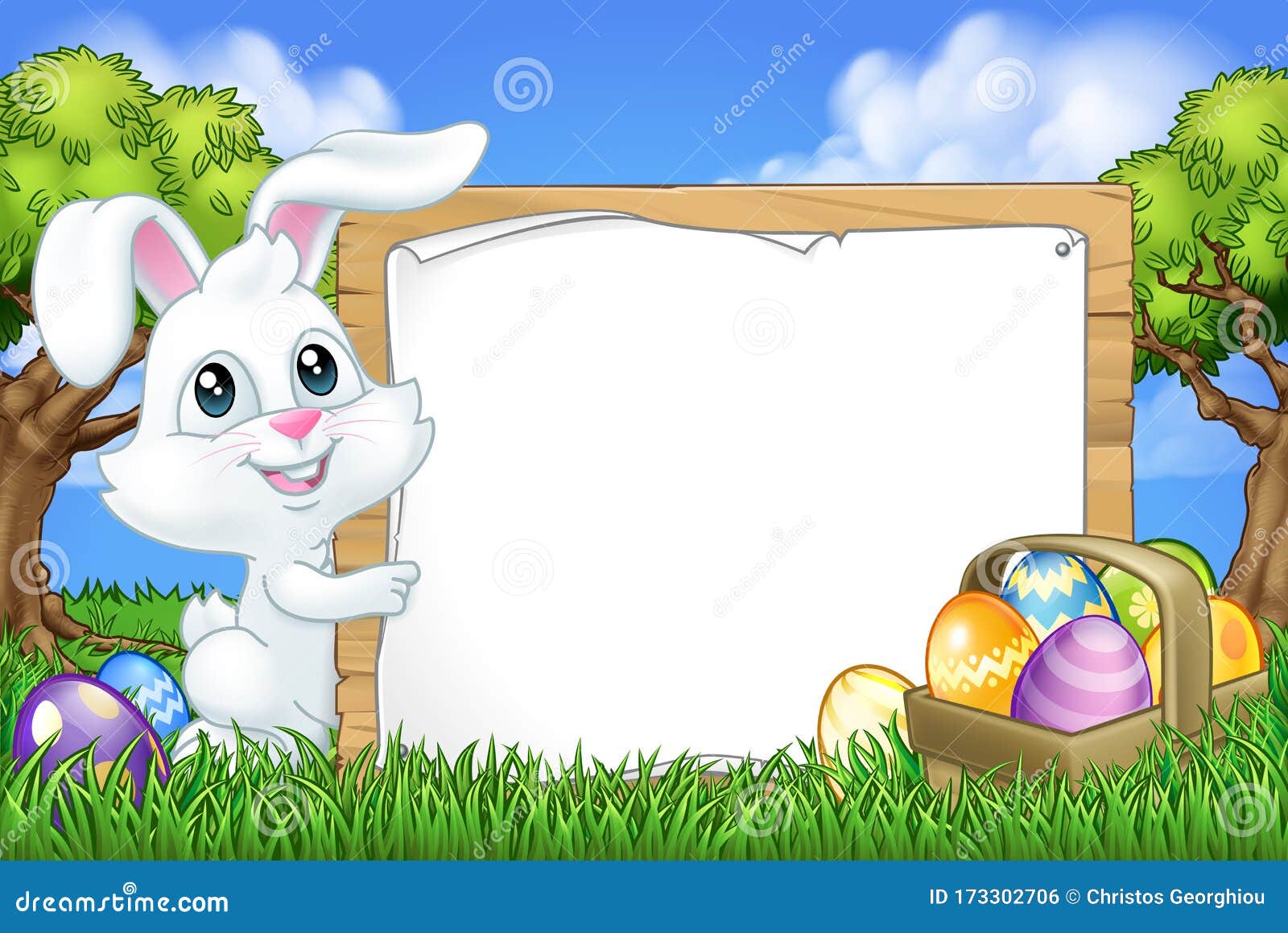 easter bunny rabbit eggs sign background cartoon