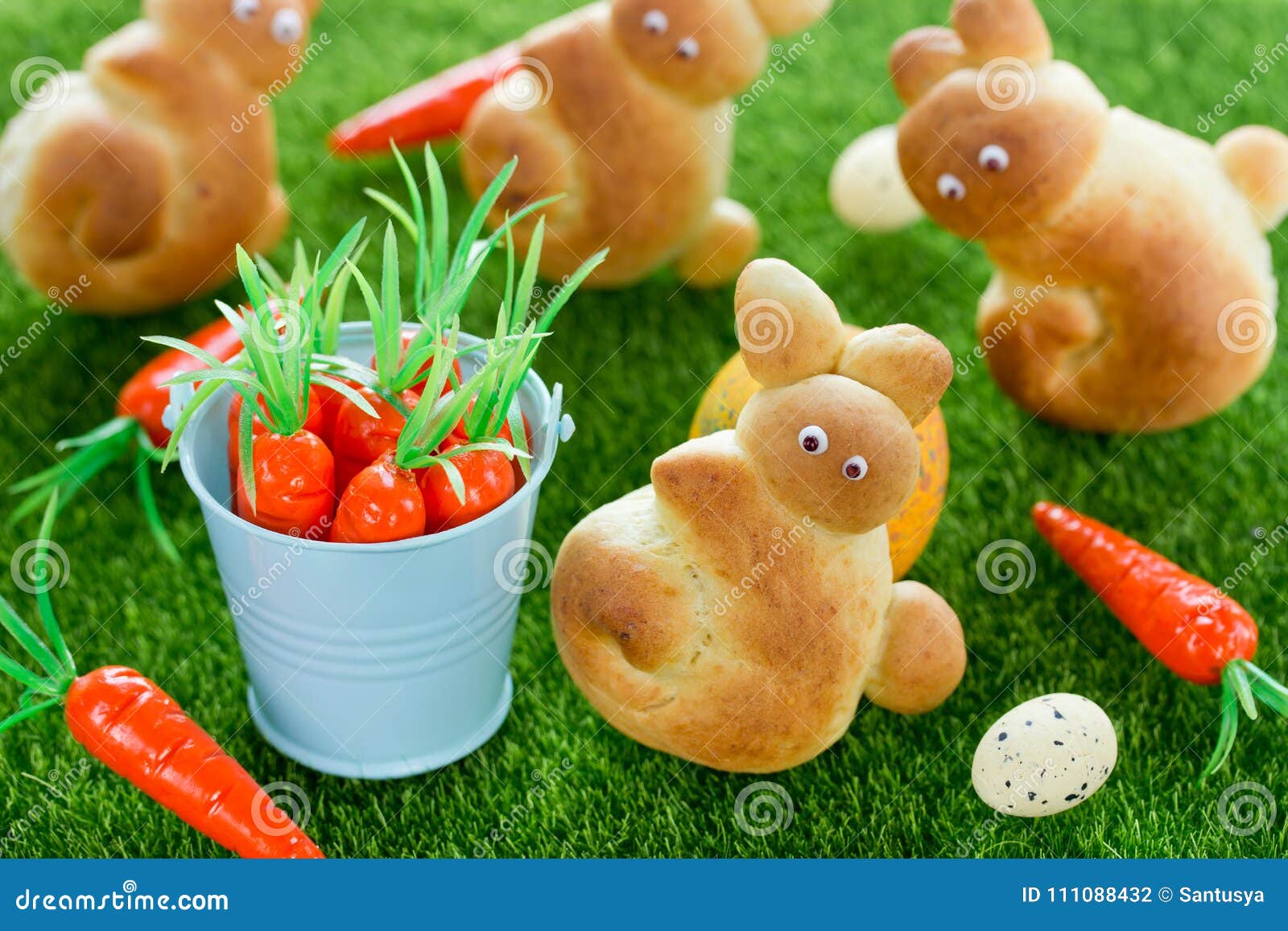 Easter Bunny Rolls, Fun Idea with Yeast Dough for Easter Stock Photo