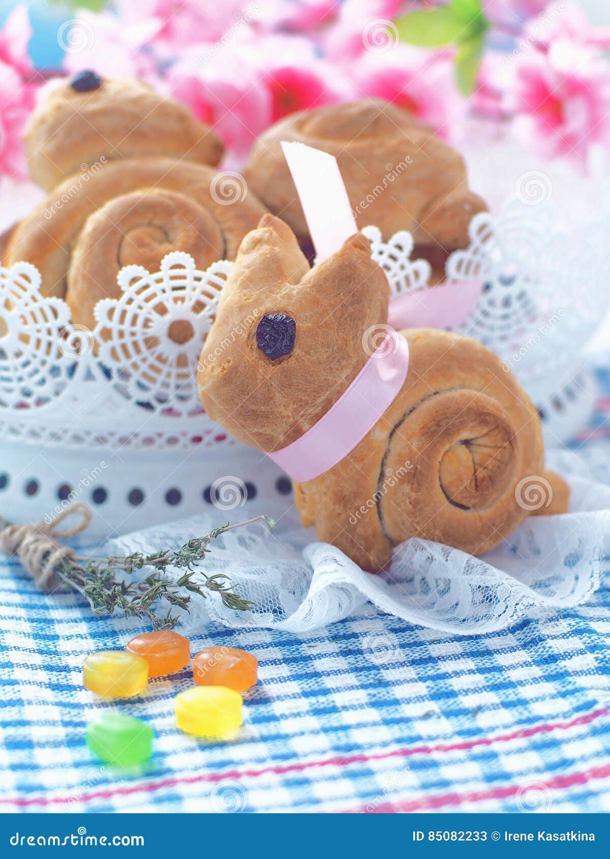 Easter Bunny Shaped Sweet Bread. Homemade Bread Rolls. Easter Treat