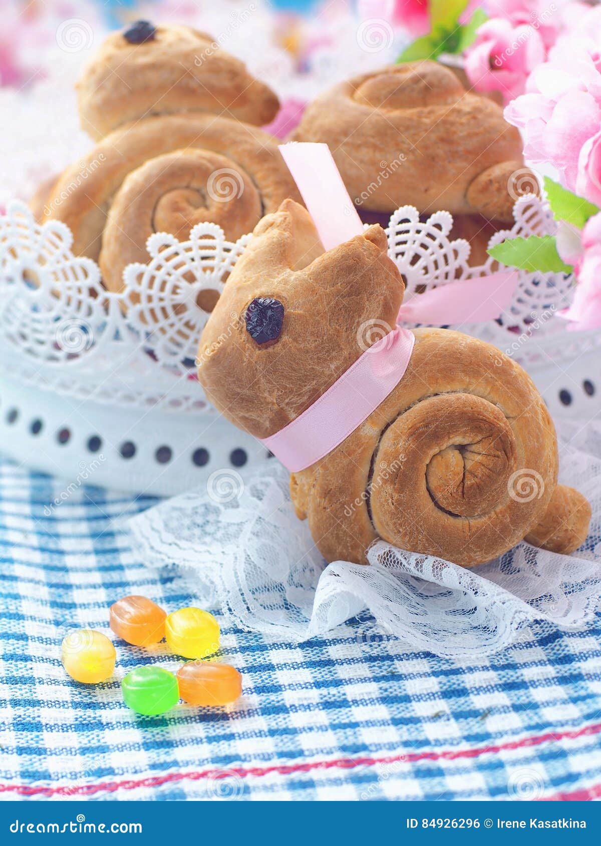 Easter Bunny Shaped Sweet Bread. Homemade Bread Rolls Stock Photo ...