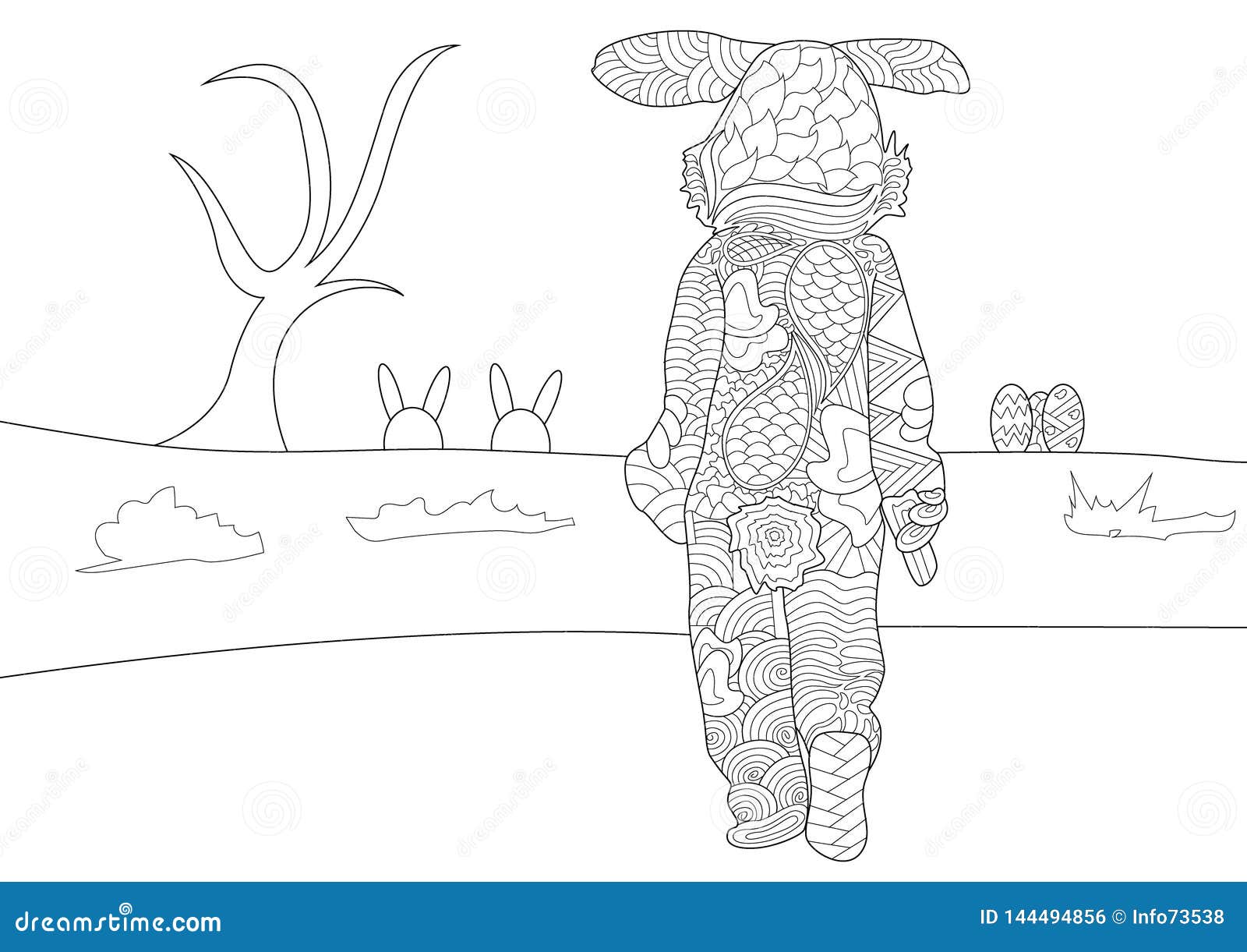 Download Easter Bunny Walking In Field Scene Pattern Coloring Page ...