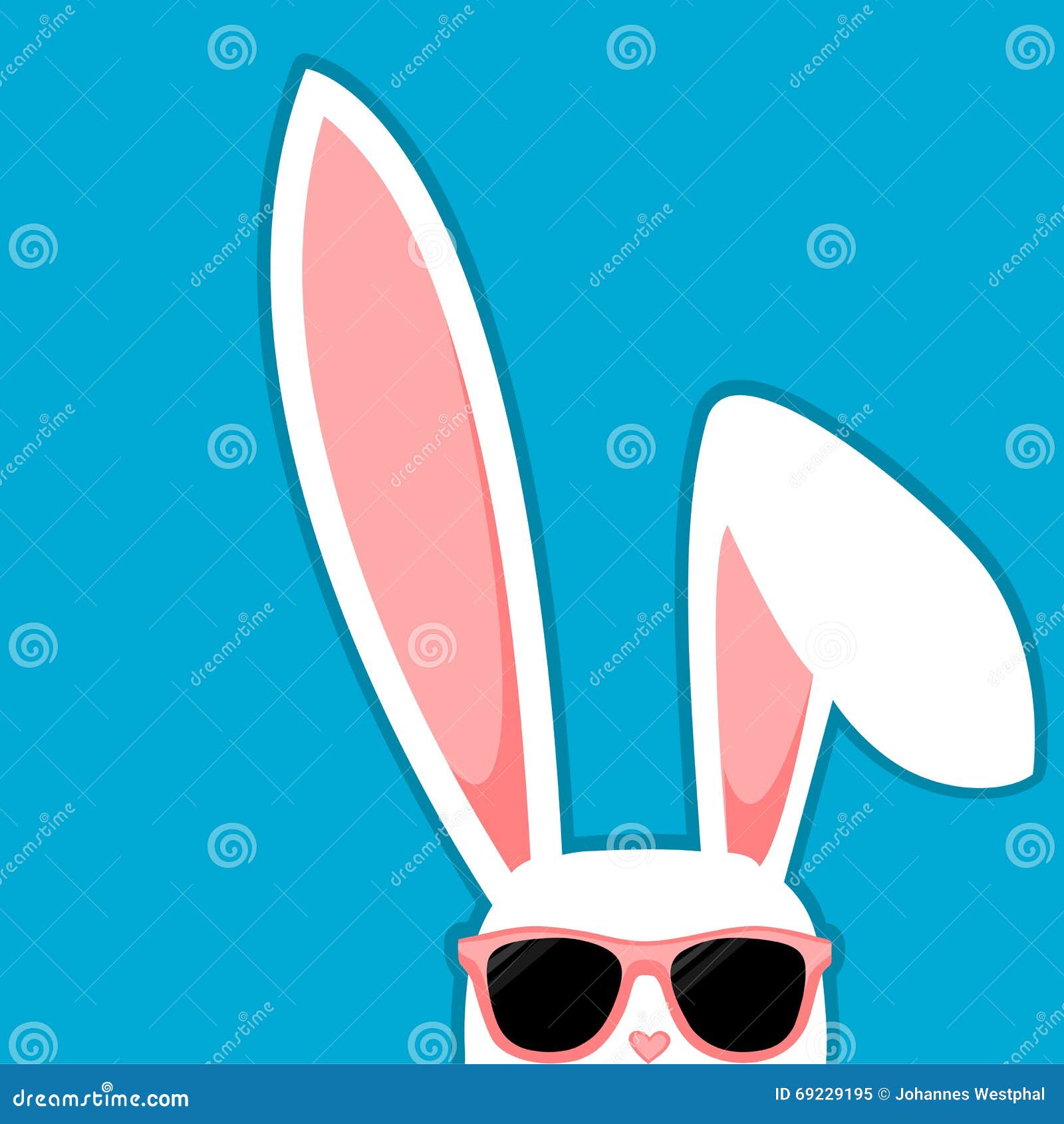 easter bunny white rabbit with big ears and sunglasses on blue background