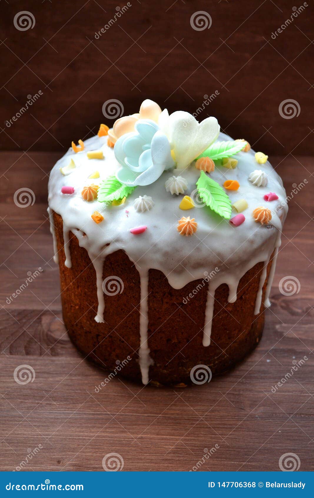 Easter Cake with Glace Icing and Colorful Decoration. Vertical Photo ...