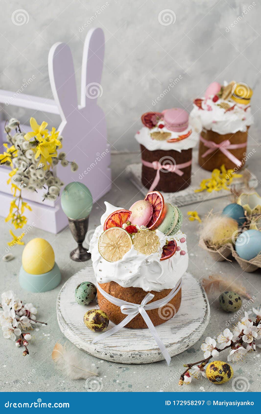 Easter Cakes and Colorful Eggs on Festive Easter Table Stock Image