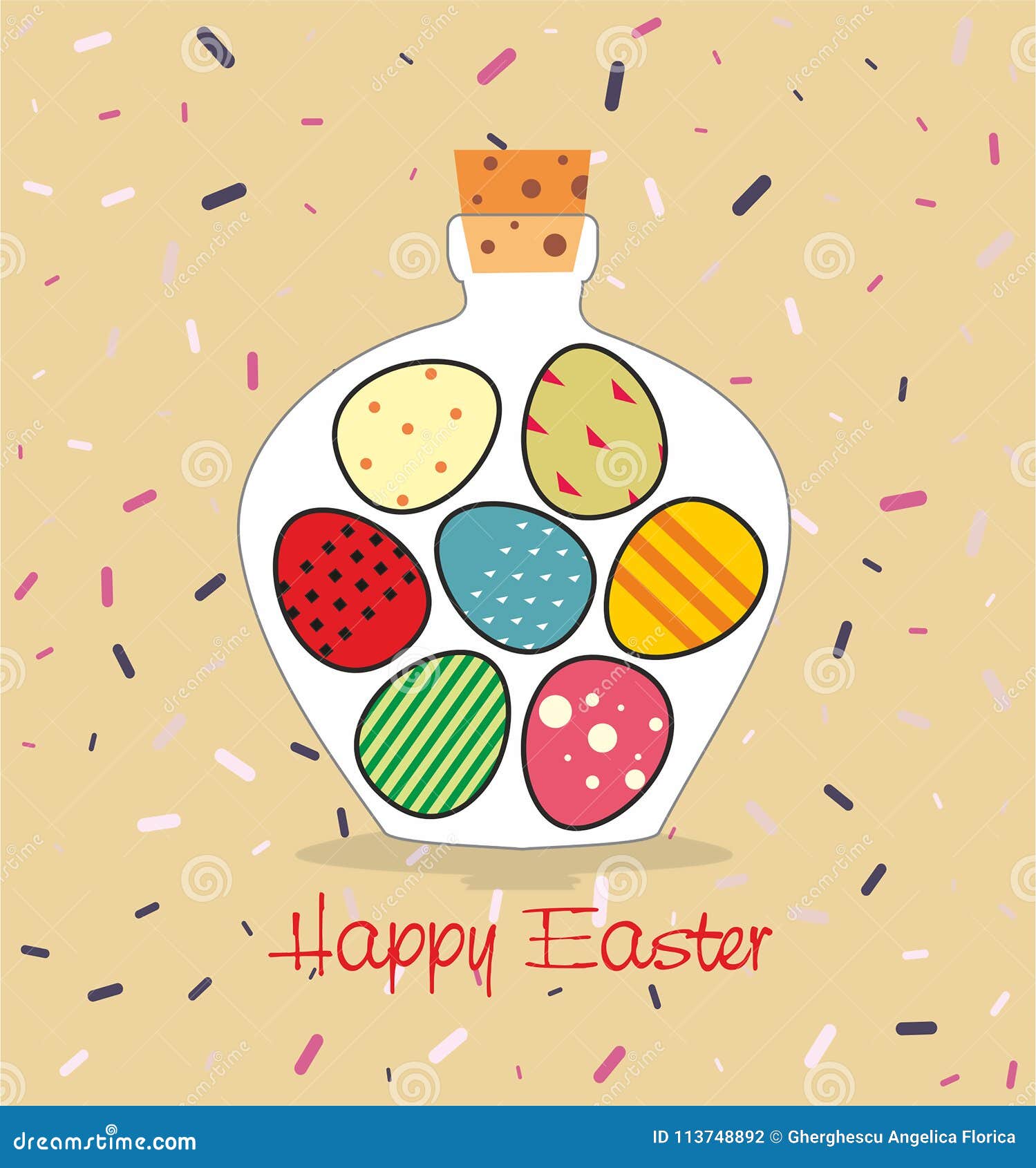 Easter Card with Bottle Filled with Easter Eggs Stock Illustration