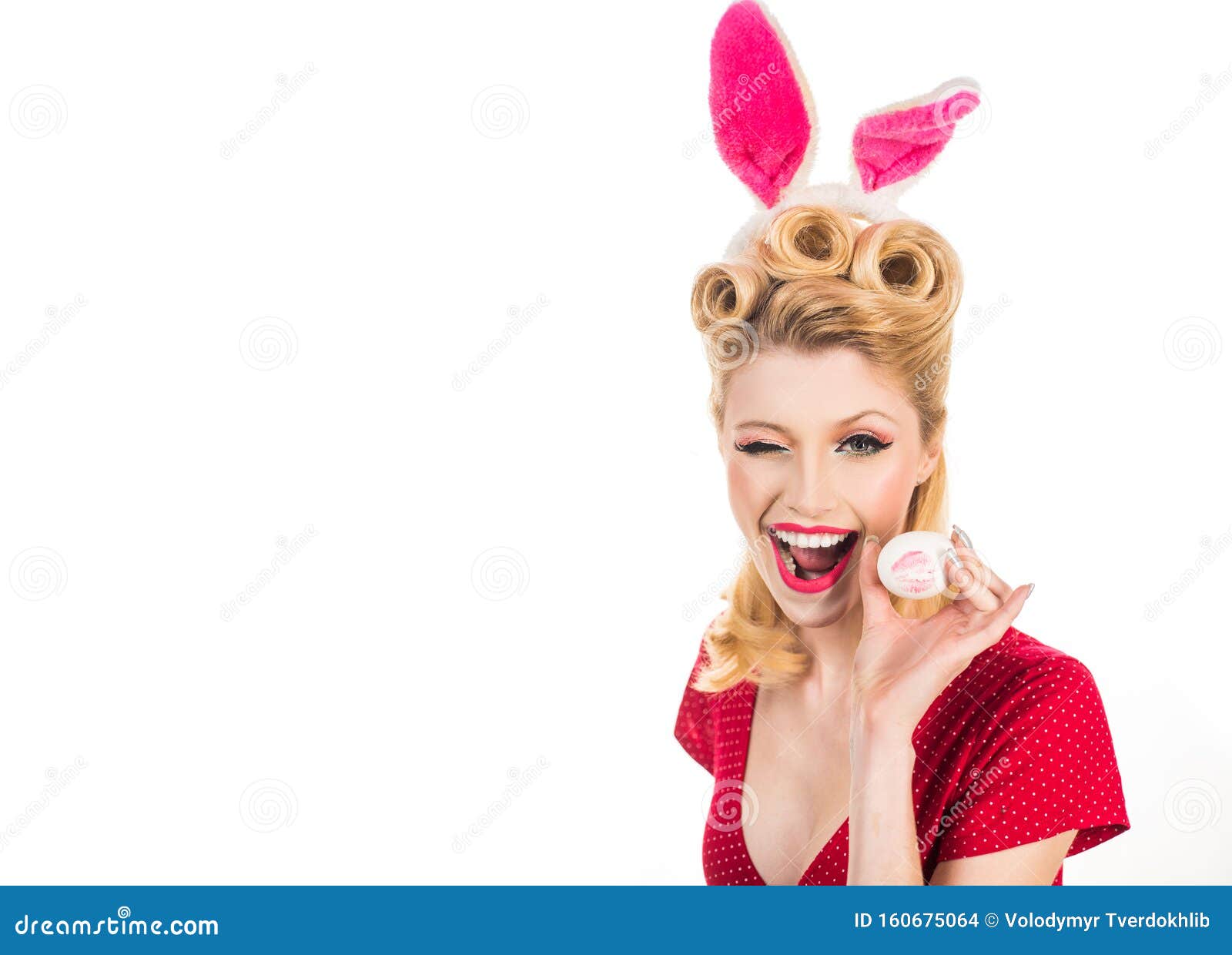 Easter Cards Model Dressed In Costume Bunny Pin Up Easter Pinup Woman In Bunny Ears With Easter Egg Lovely Stock Photo Image Of Charming Full 160675064