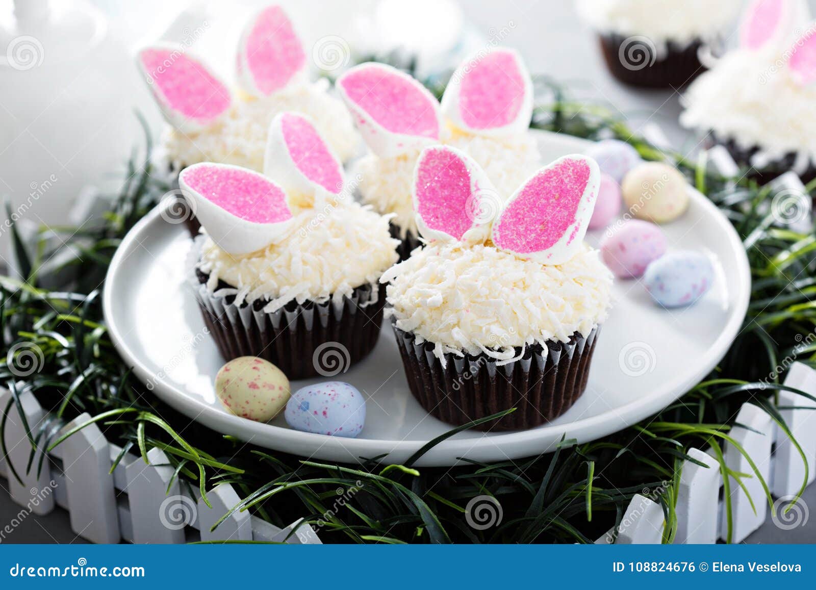 Easter Chocolate Cupcakes with Bunny Ears Stock Photo Image of flower