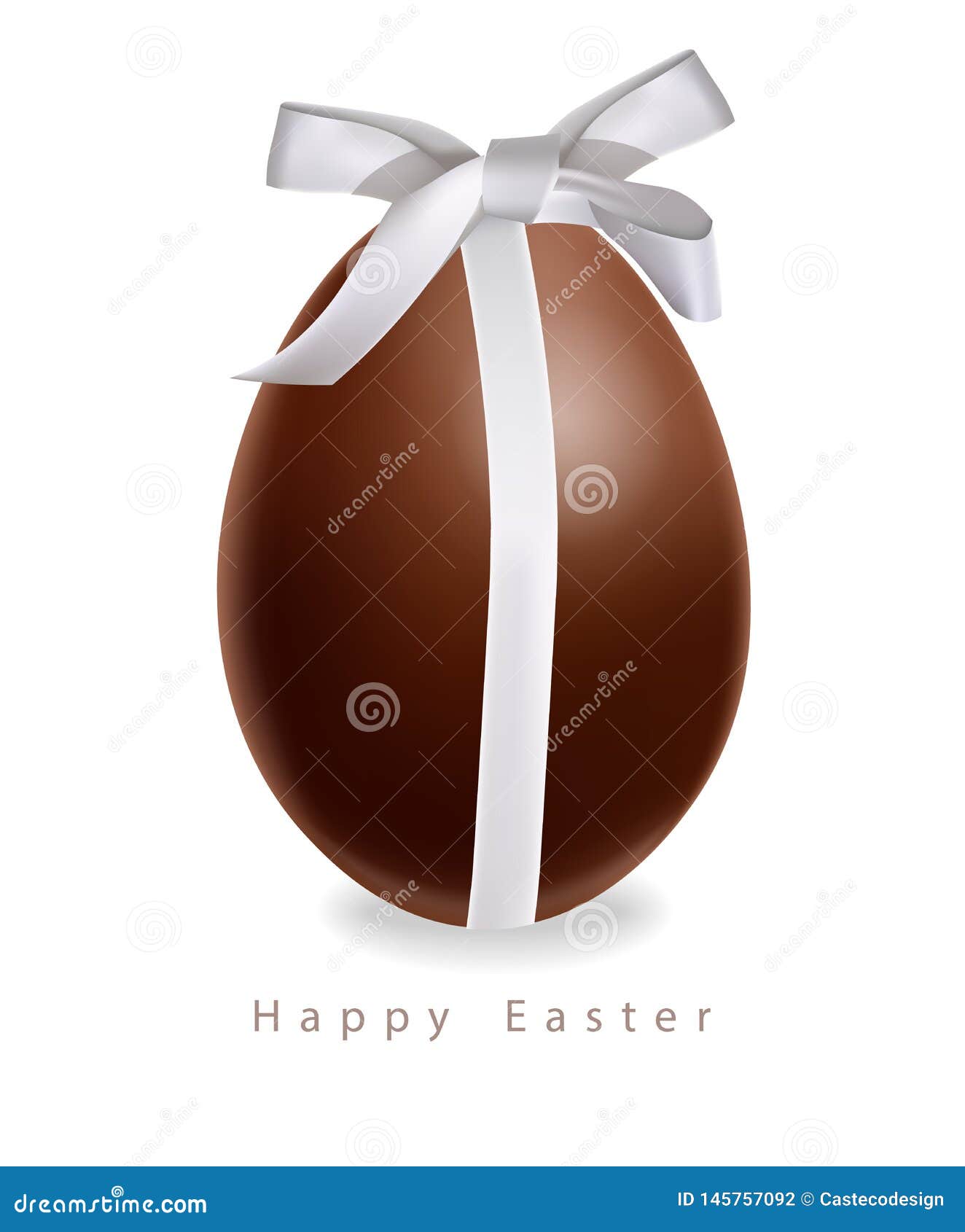 Vetor de Chocolate Easter egg with pink ribbon bow isolated on transparent  background. Realistic vector illustration of chocolate egg. do Stock