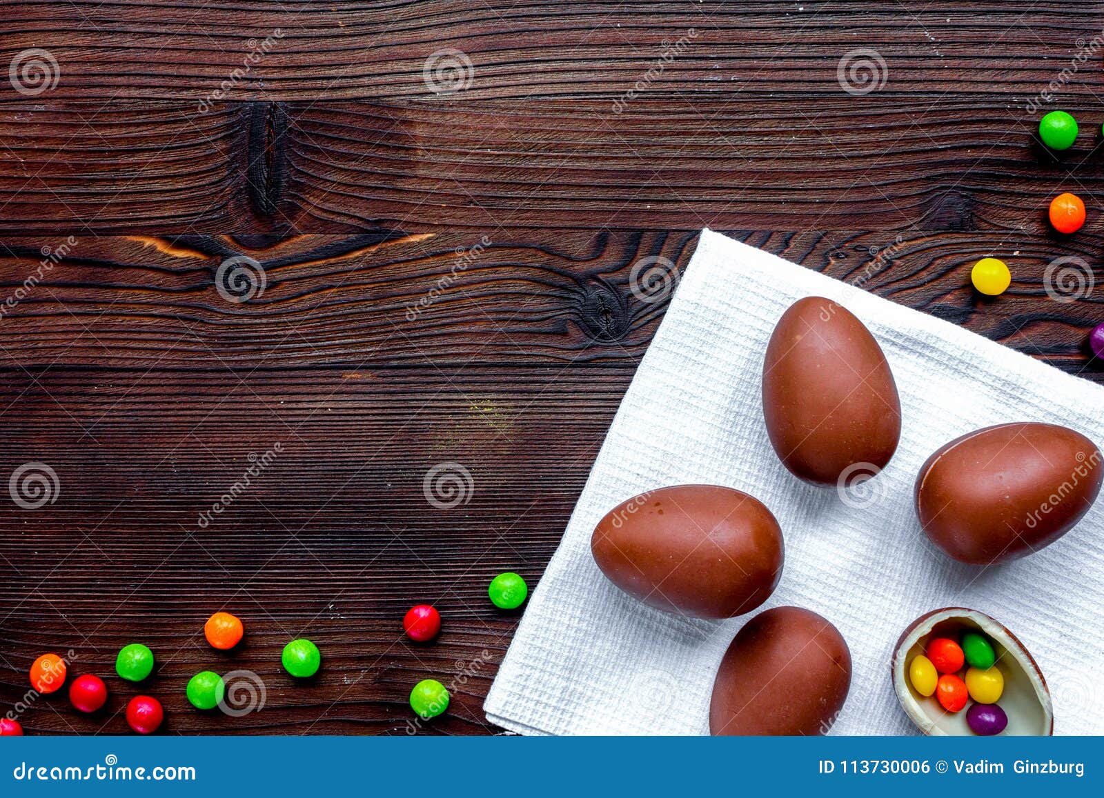 Download Easter Chocolate Eggs Top View On Wooden Background Mock Up Stock Photo - Image of season ...