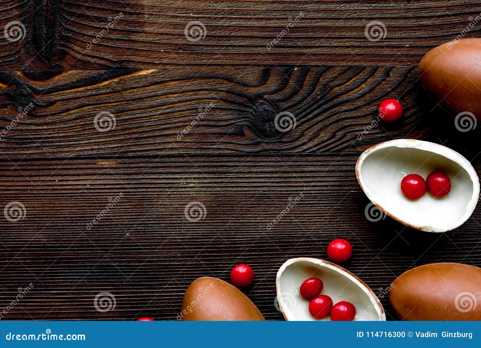 Download Easter Chocolate Eggs Top View On Wooden Background Mock Up Stock Photo - Image of decoration ...